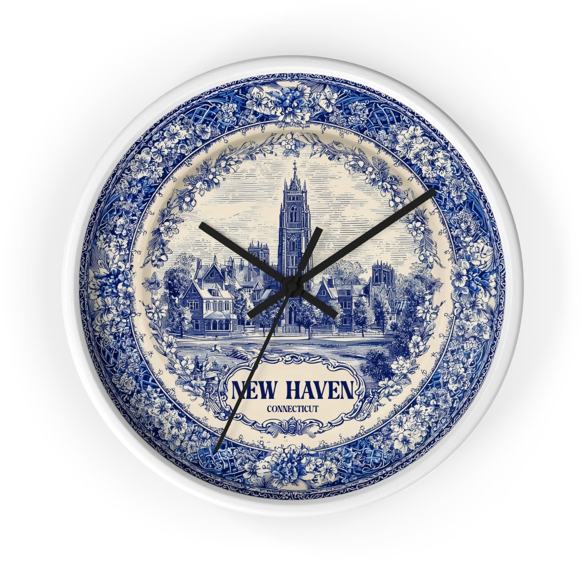 New Haven Connecticut Wall Clock, Delf style Home Decor, Vintage City Travel Keepsake Art