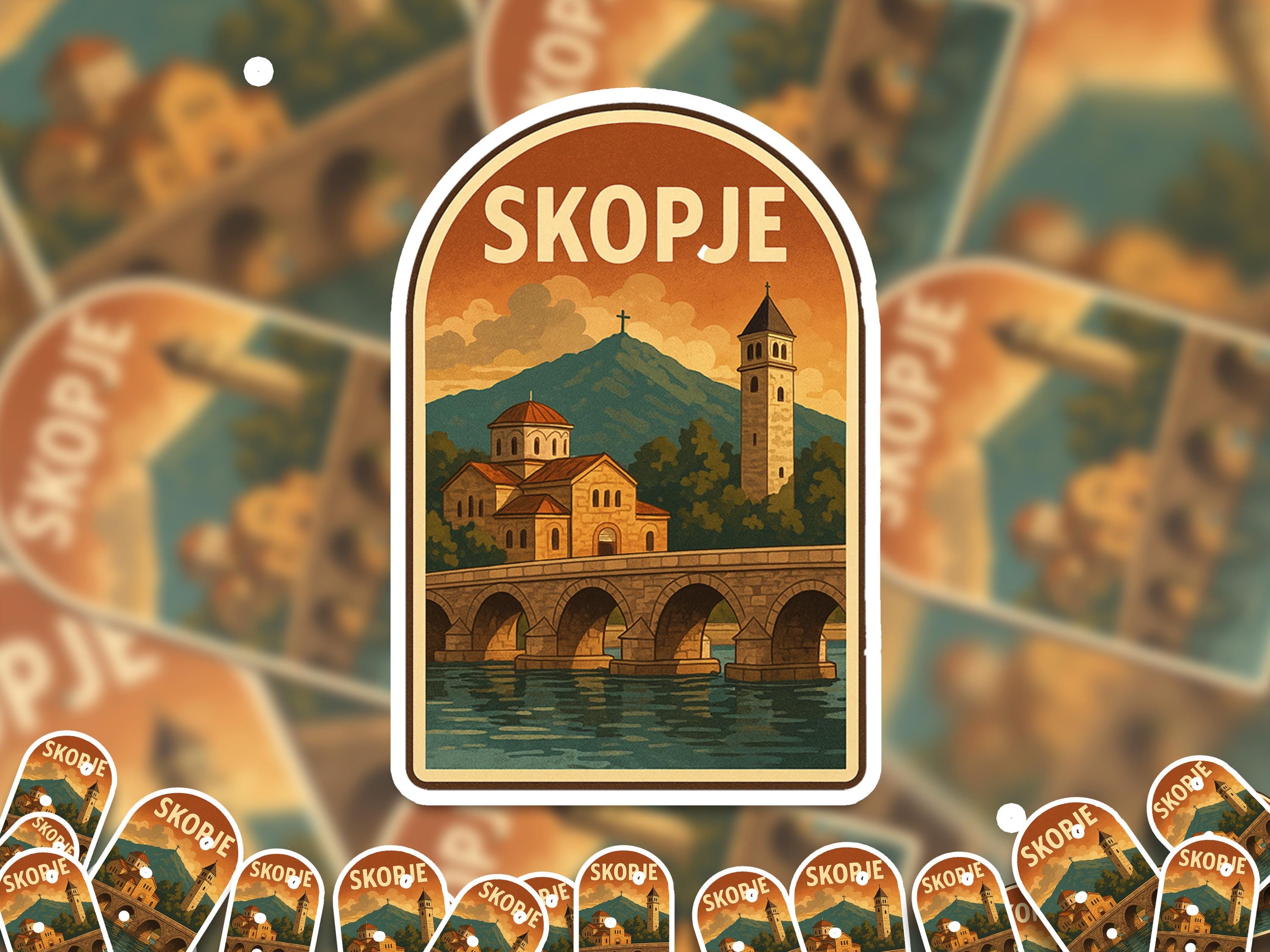 Skopje North Macedonia Sticker, Vintage City Vinyl Decal, Retro Travel Lover Collection, Journal Scrapbook