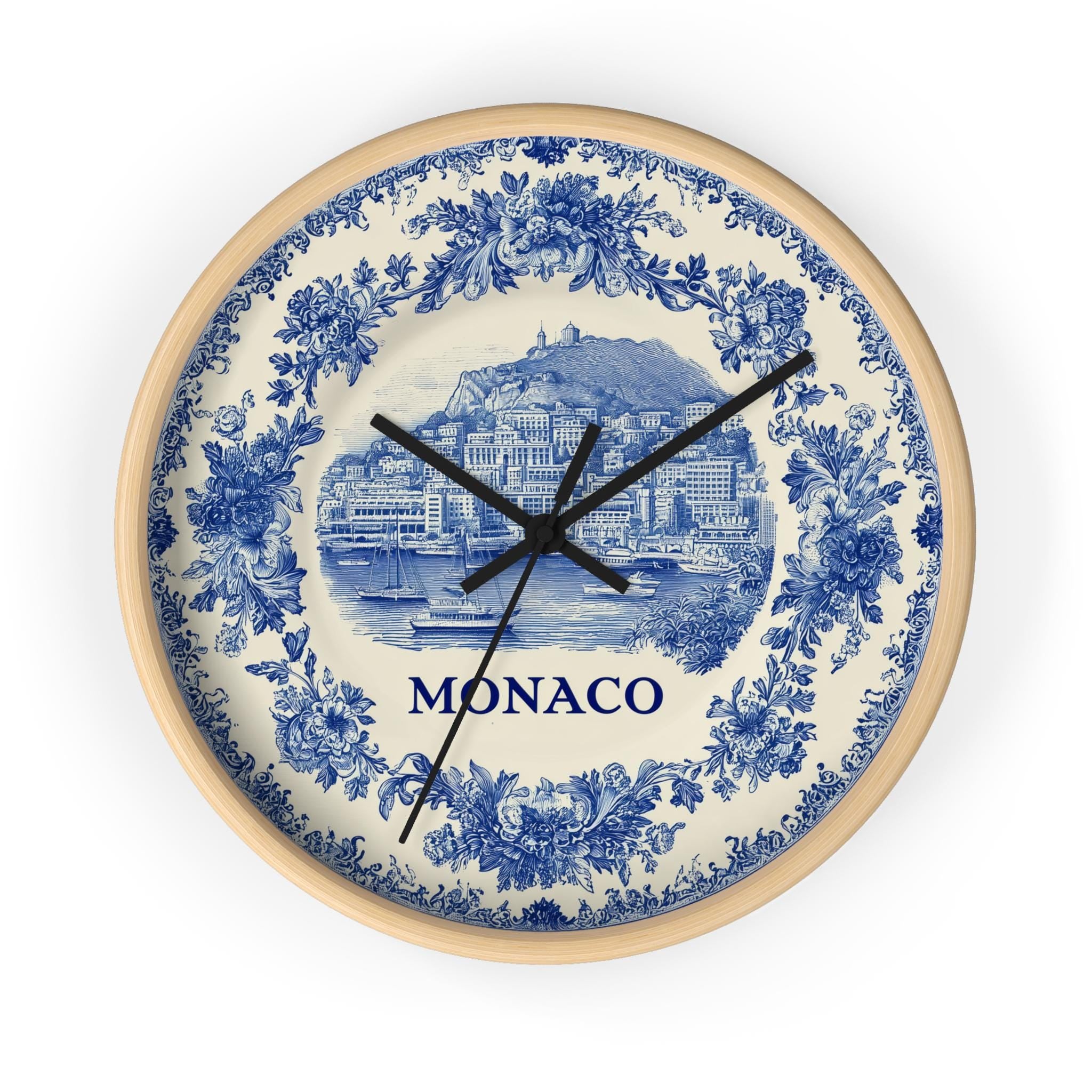Monaco Wall Clock, Delf style Home Decor, Vintage City Travel Keepsake Art