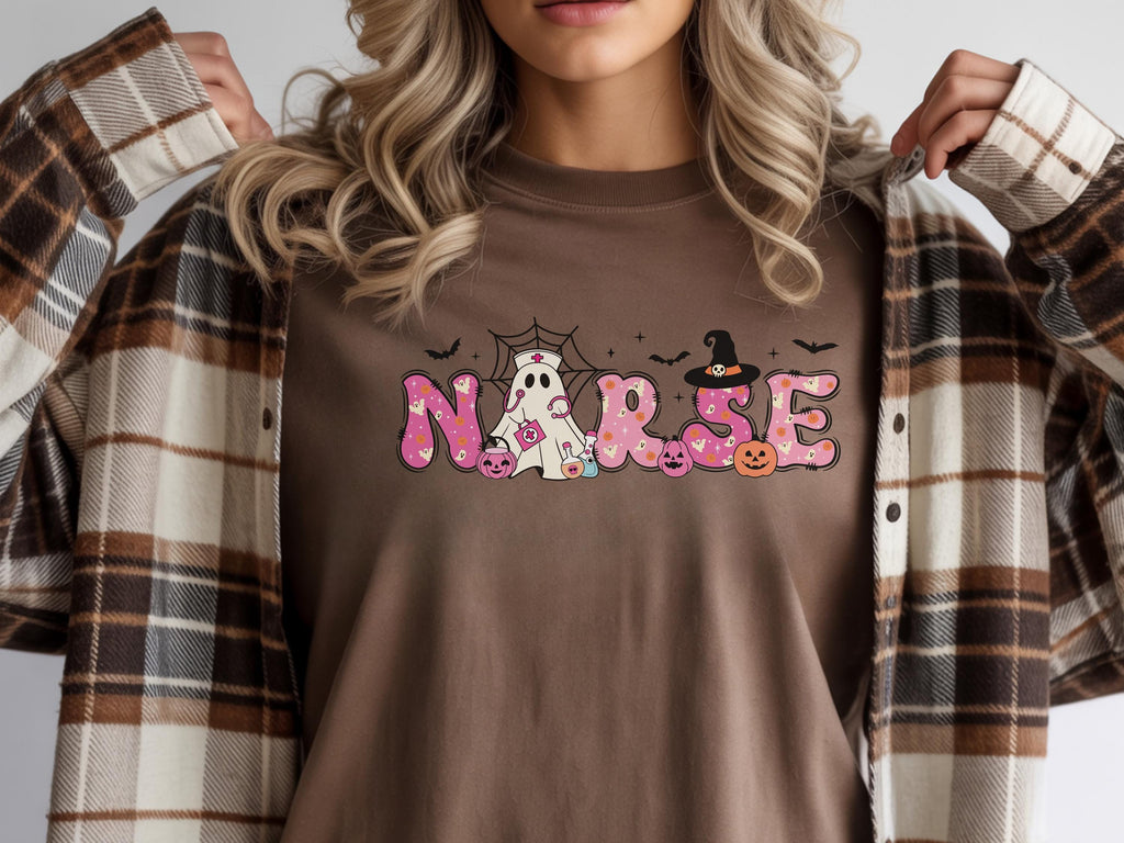 Pink Halloween Nurse Shirt: Spooky Ghost Outfit for Medical Staff