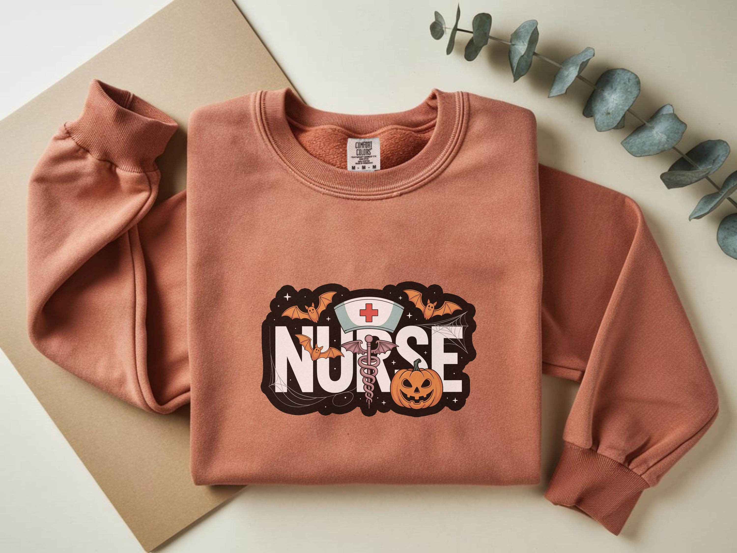 Halloween Nurse Sweatshirt, Spooky RN Fall Top Cozy Autumn Pullover, Cute Retro Gift for Nurse