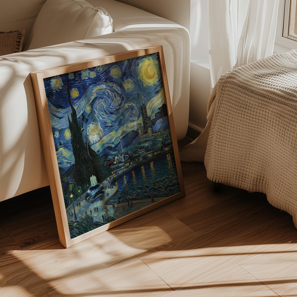 Chicago Illinois Starry Night Wall Art, Van Gogh Print, Travel Gift Home Decor