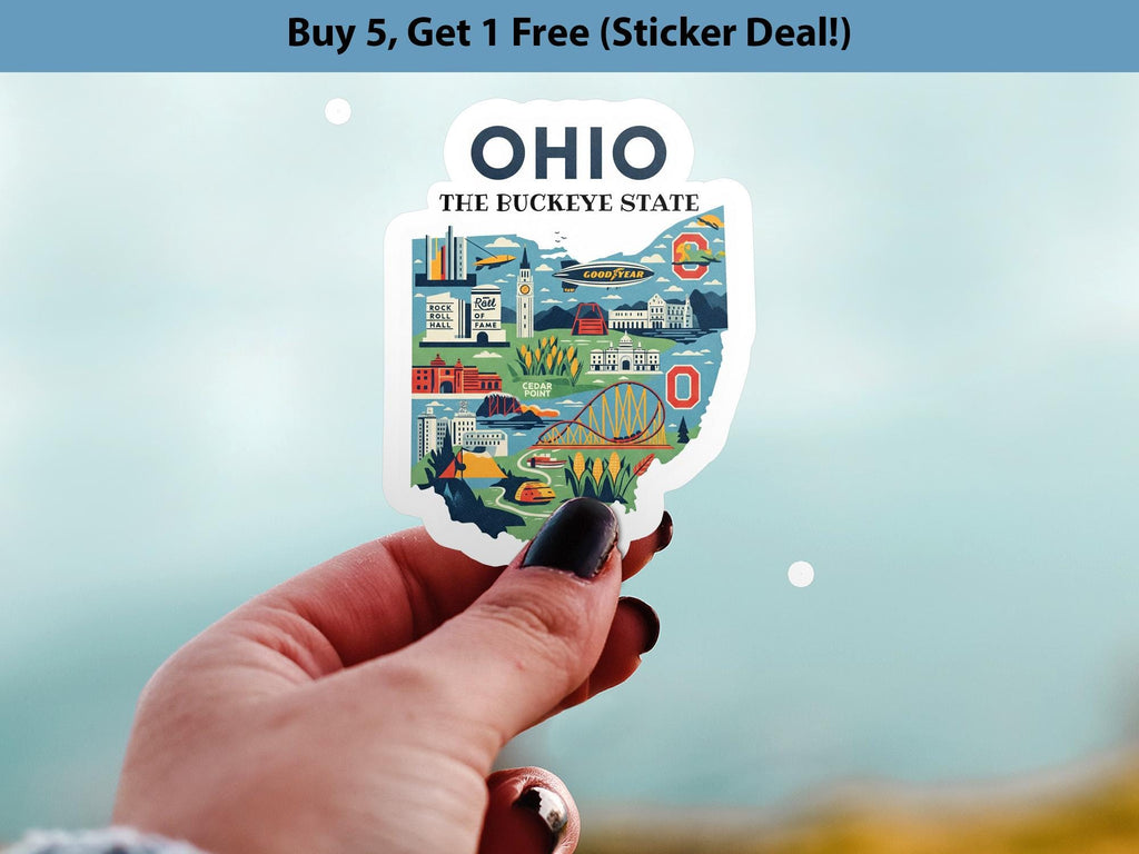 Ohio State Sticker, USA Kiss-Cut Vinyl, Landmark Waterproof Decal, United States Travel Collection