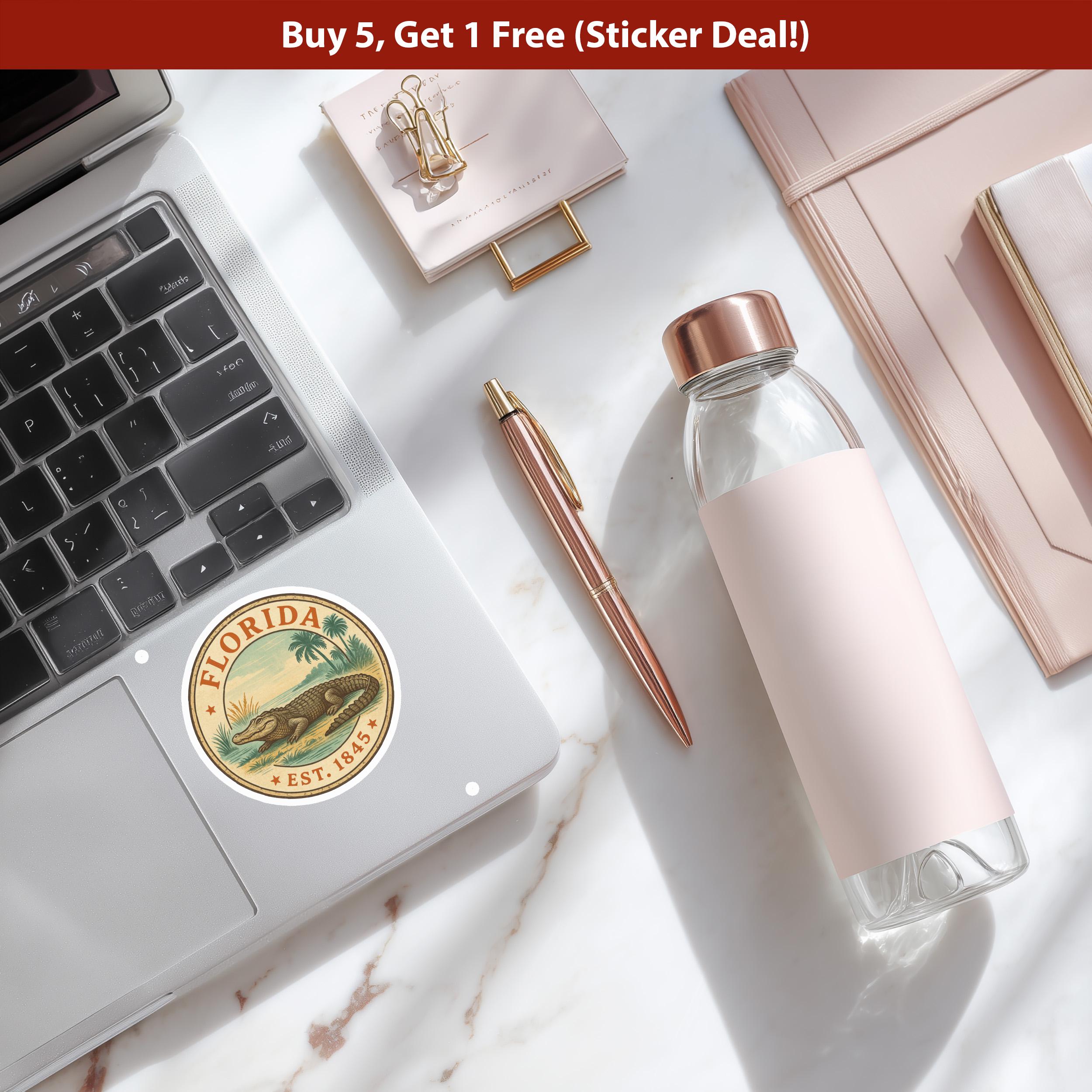 Florida Sticker, Vintage US States Retro Decal, Waterproof Retro Travel Collection for Laptop Tumbler