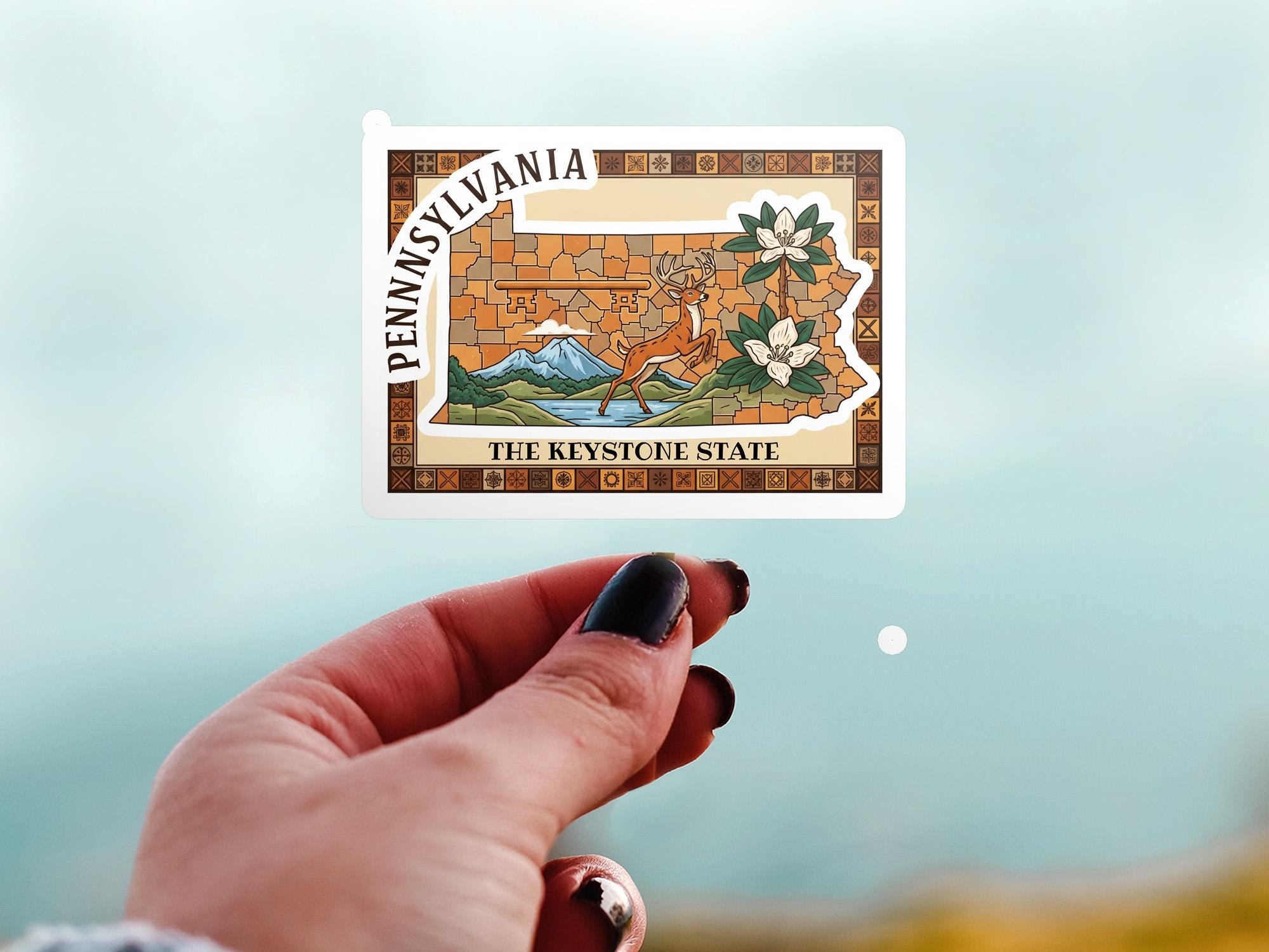 Pennsylvania State Sticker, USA Kiss-Cut Vinyl, Landmark Waterproof Decal, United States Travel Collection