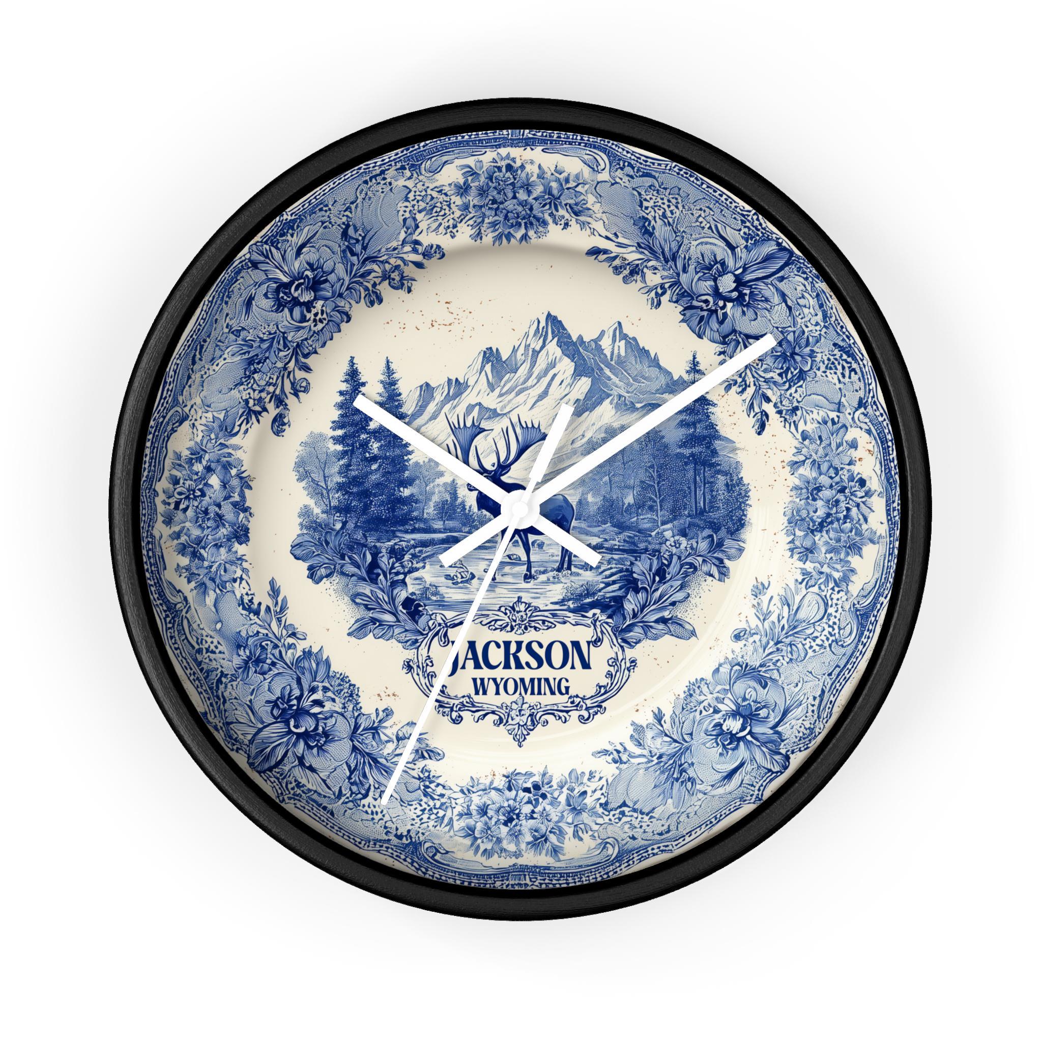 Jackson  Wyoming Wall Clock, Delf style Home Decor, Vintage City Travel Keepsake Art