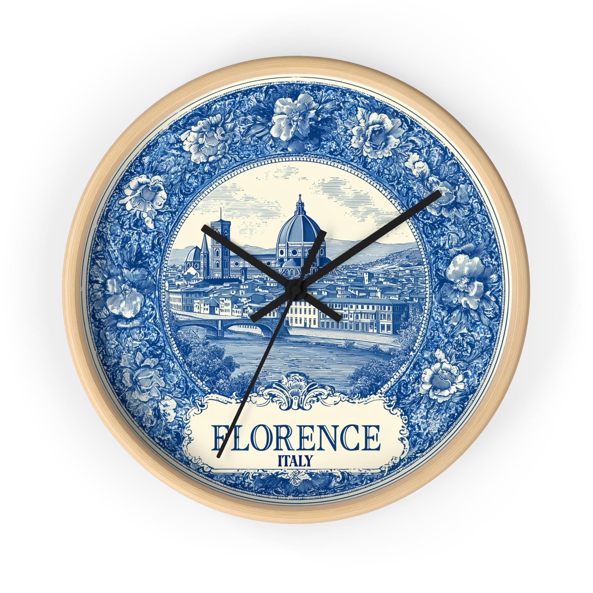 Florence Italy Wall Clock, Delf style Home Decor, Vintage City Travel Keepsake Art