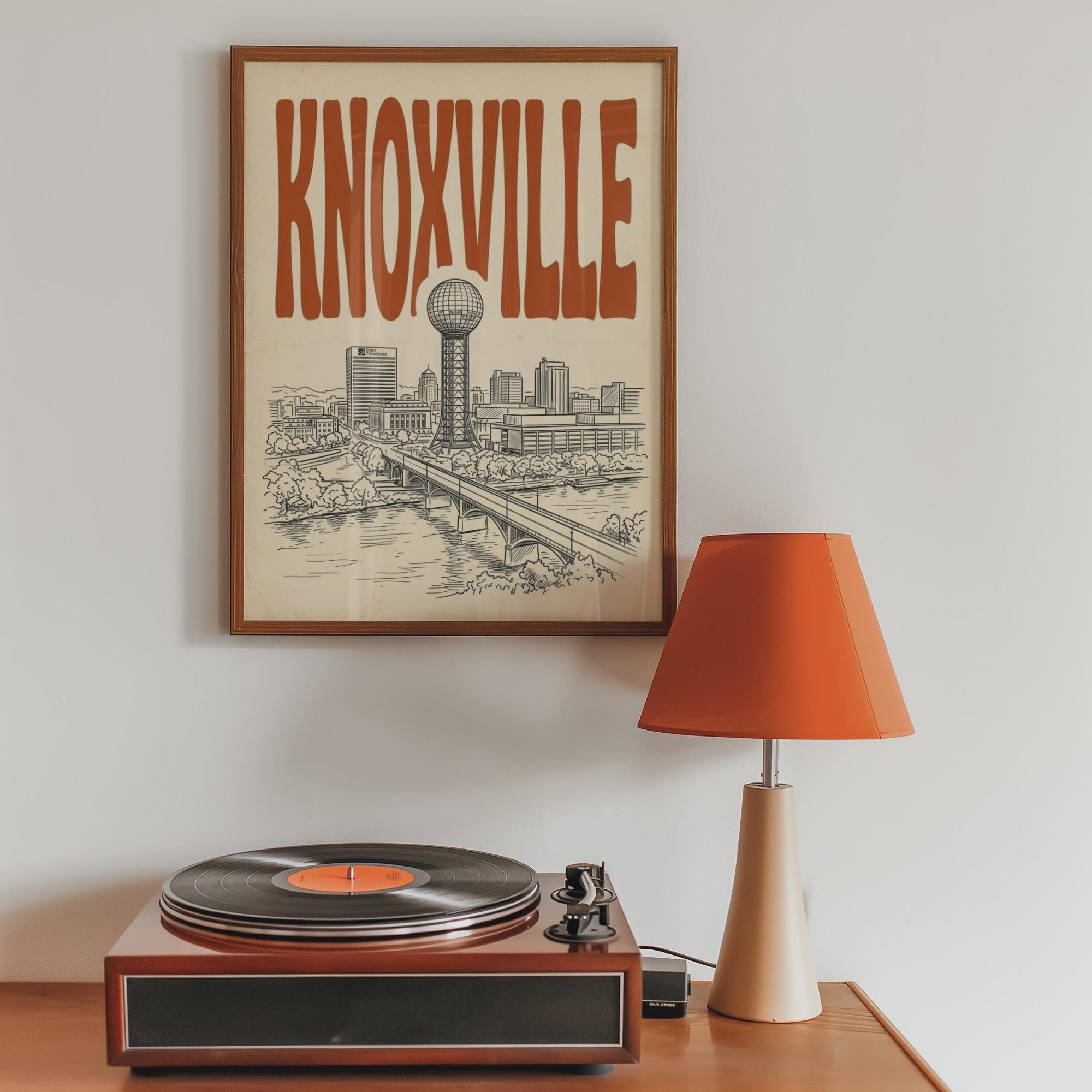 Knoxville Tennessee Skyline Wall Art, Framed Canvas Print, Retro City Decor