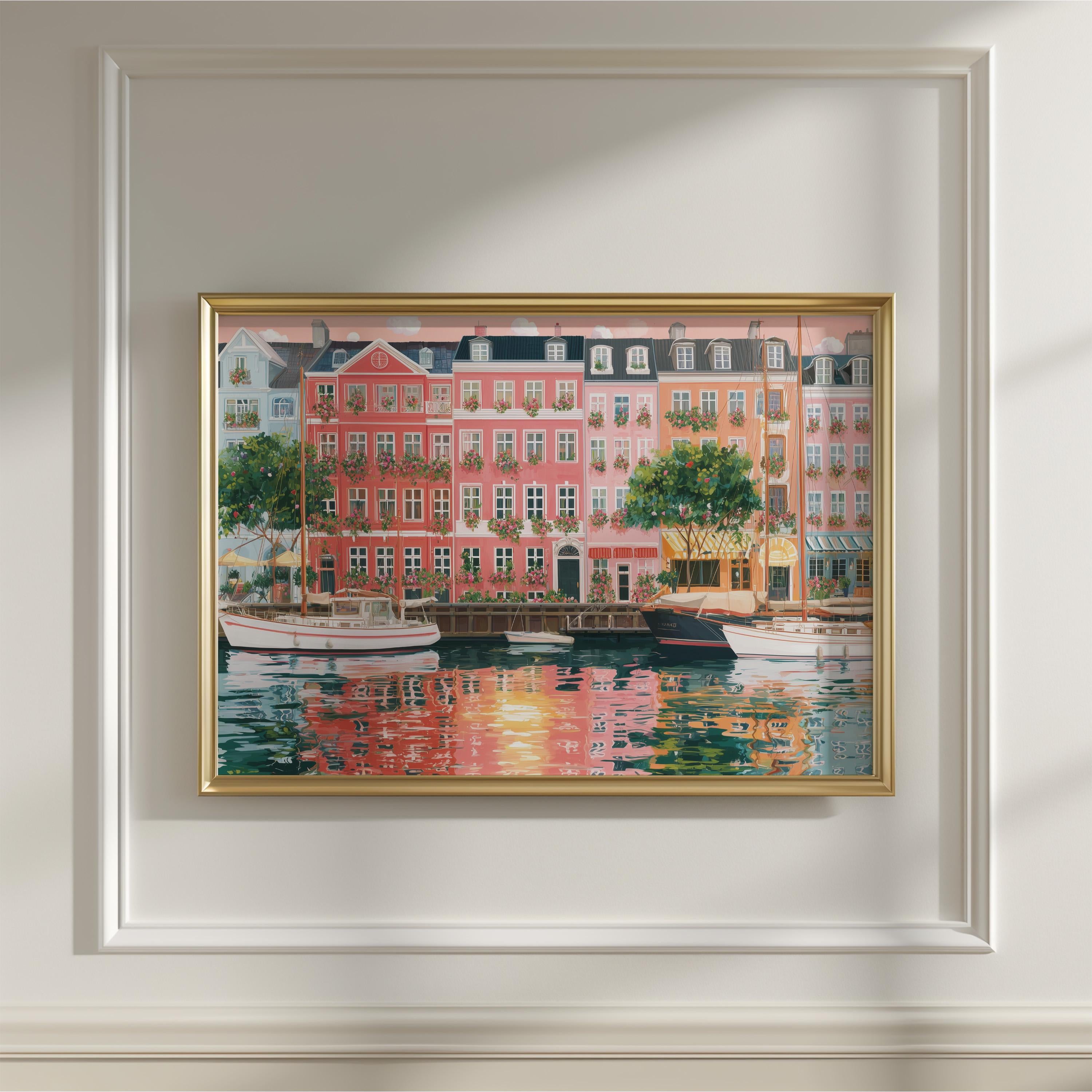 Copenhagen Spring Wall Art, Denmark Floral Travel Gift Decor Large Print Painting
