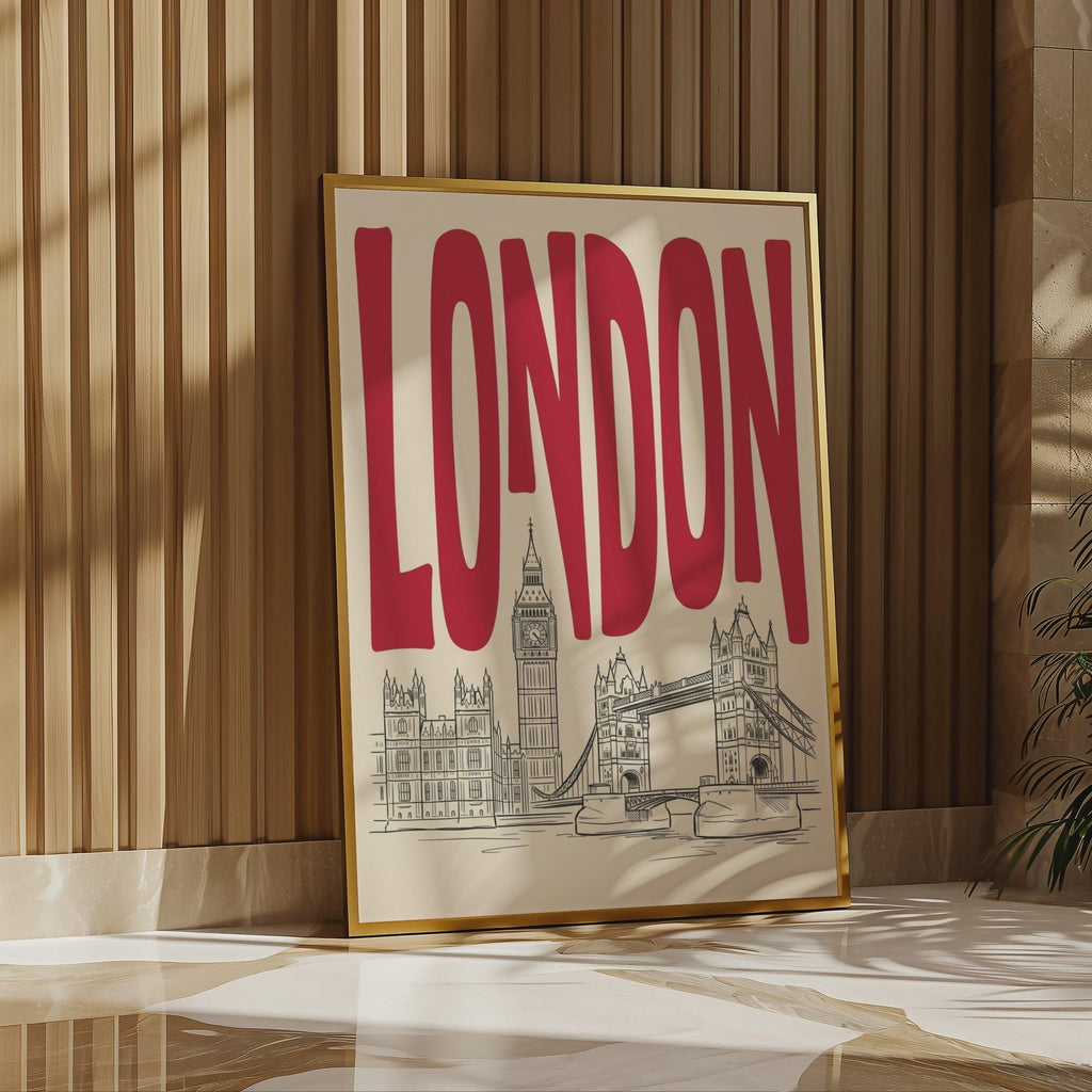 London Skyline Wall Minimalist Art, Framed Canvas Print, Big Ben Line Art Decor