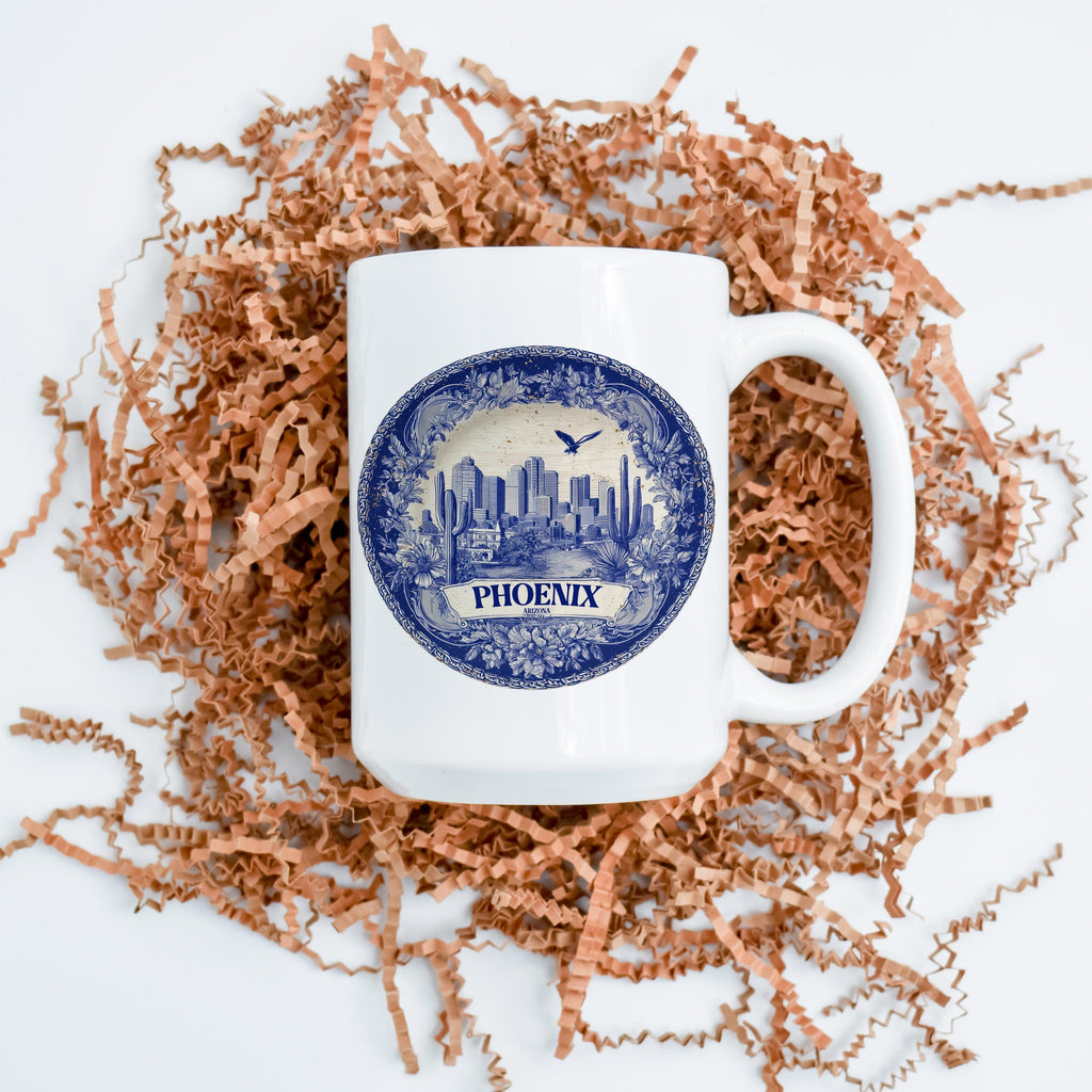 Phoenix Arizona Mug, Custom Delft Style cup, Personalized Vintage Travel City Gift