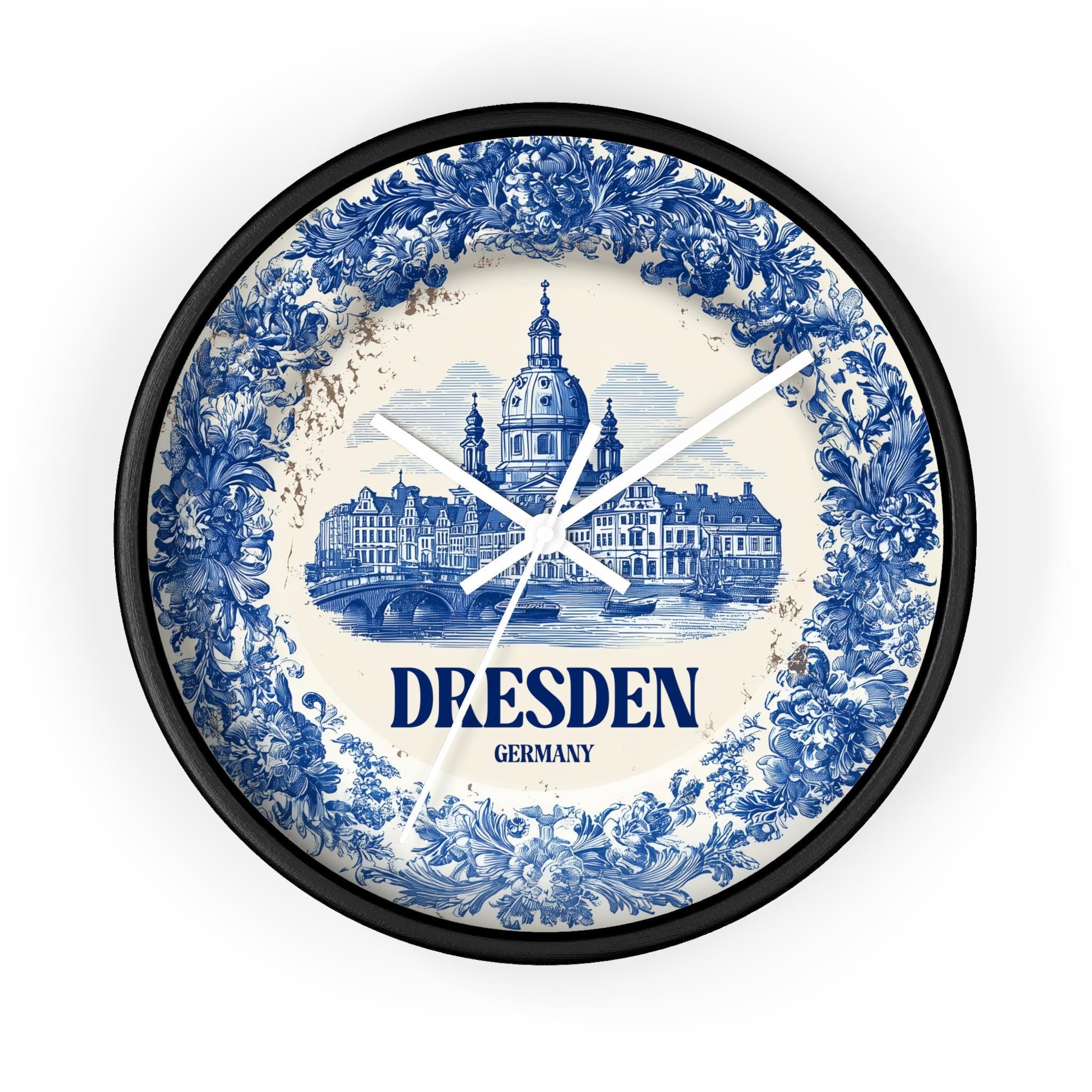 Dresden Germany Wall Clock, Delf style Home Decor, Vintage City Travel Keepsake Art