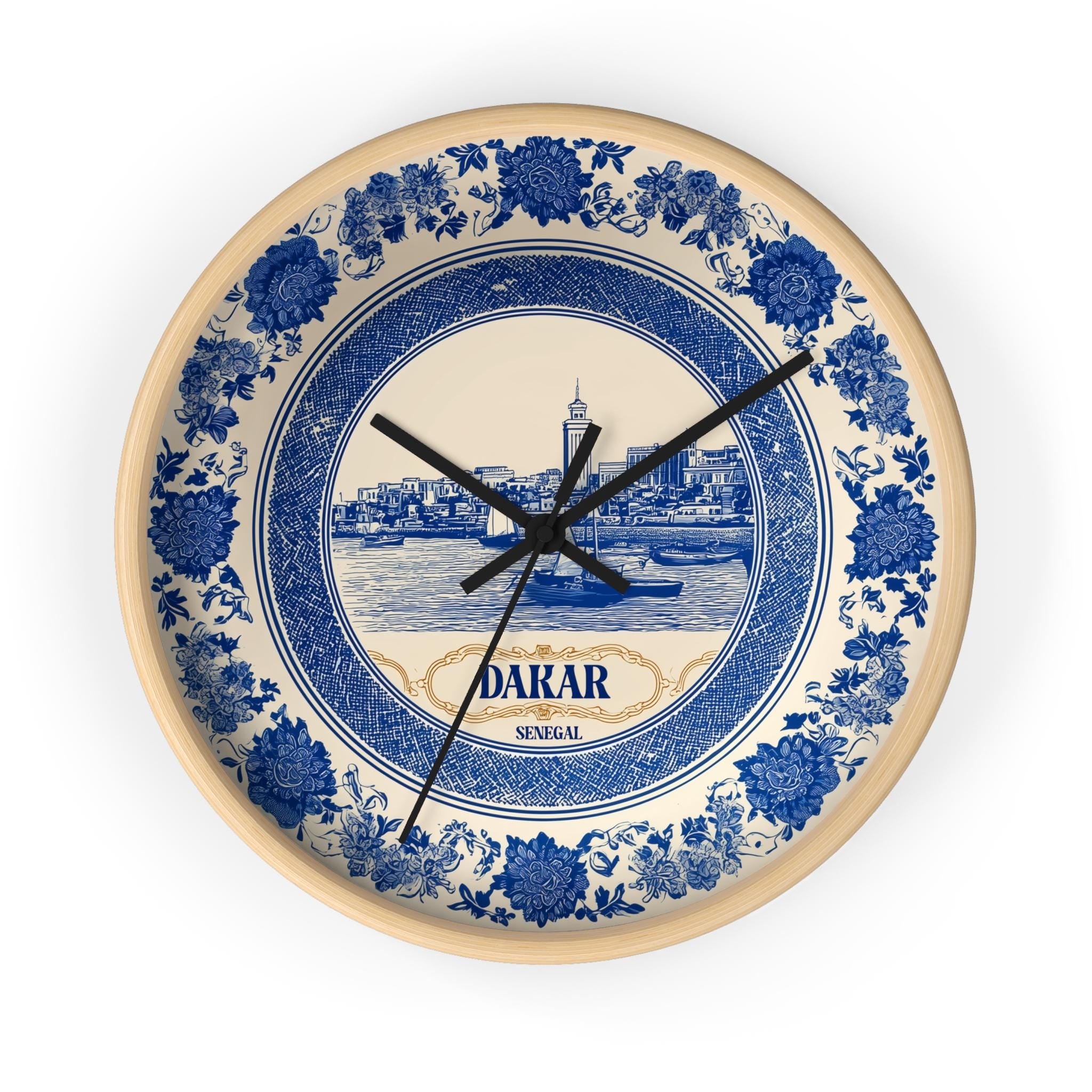 Dakar Senegal Wall Clock, Delf style Home Decor, Vintage City Travel Keepsake Art