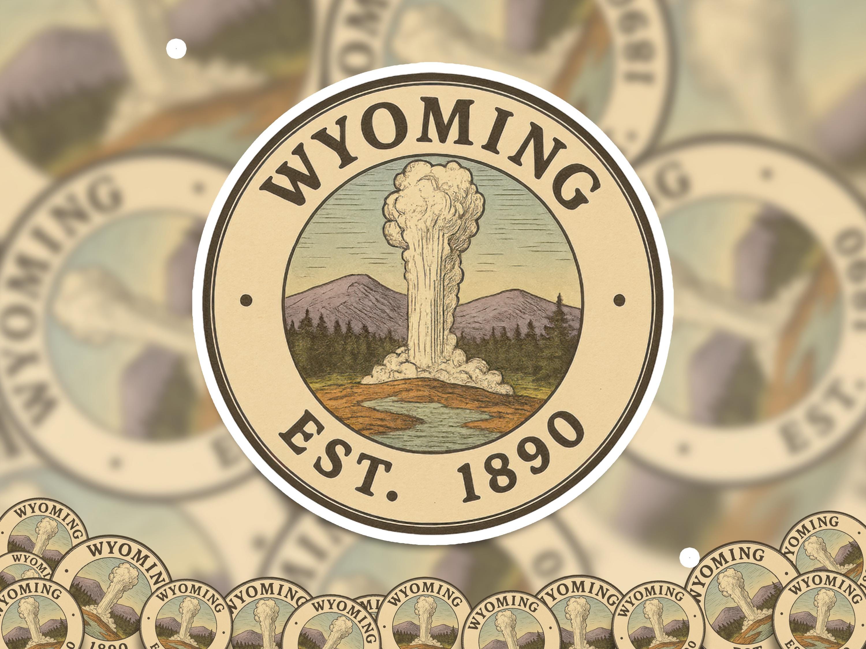 Wyoming Sticker, Vintage US States Retro Decal, Waterproof Retro Travel Collection for Laptop Tumbler
