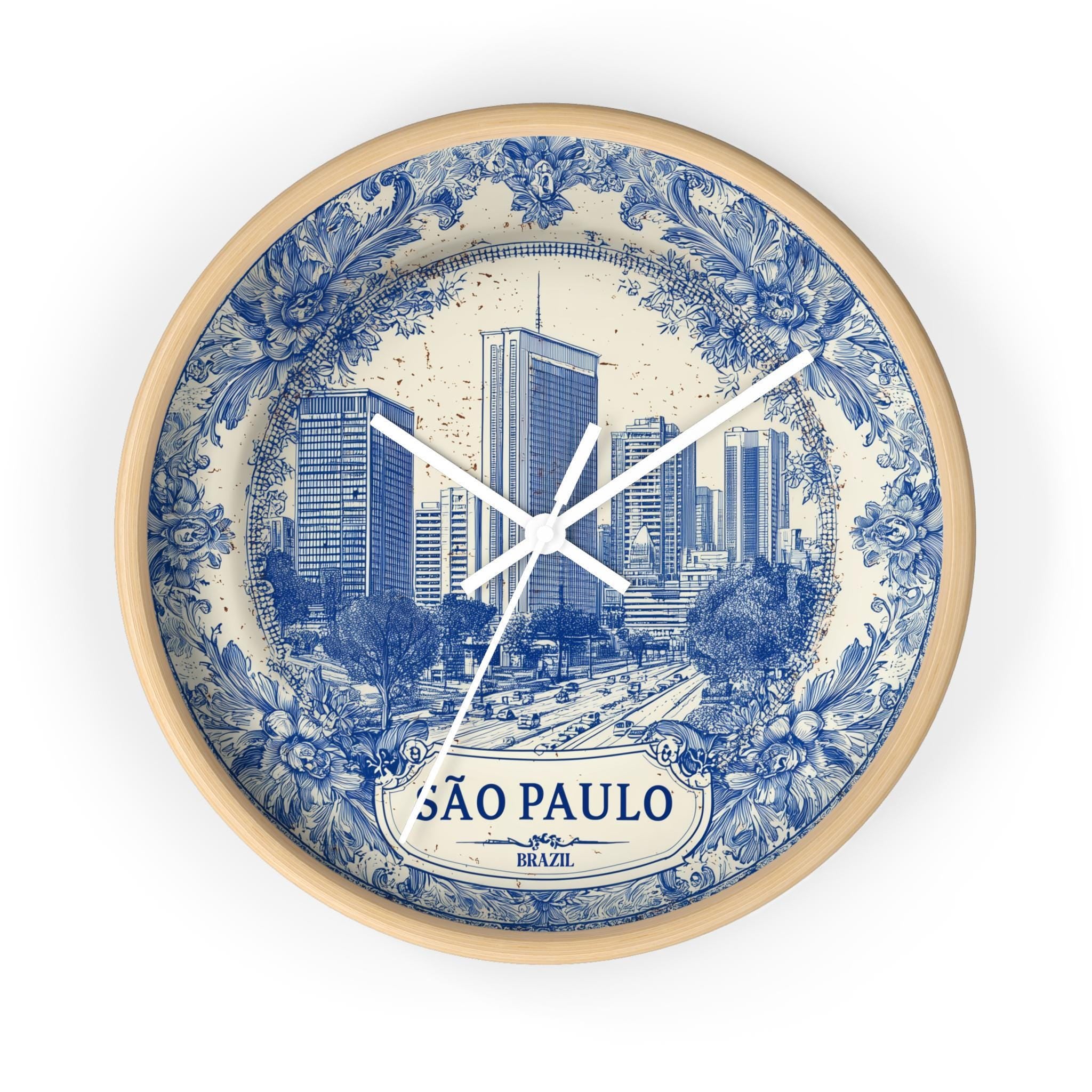 Sao Paulo Brazil Wall Clock, Delf style Home Decor, Vintage City Travel Keepsake Art