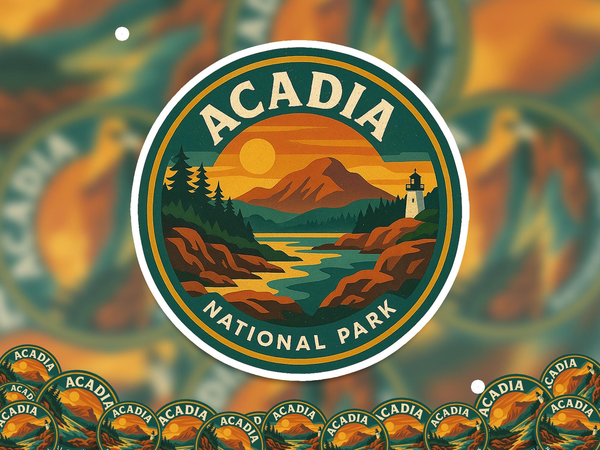 Acadia National Park Sticker Kiss-Cut Vinyl, Waterproof Decal, Retro Travel Lover Collection