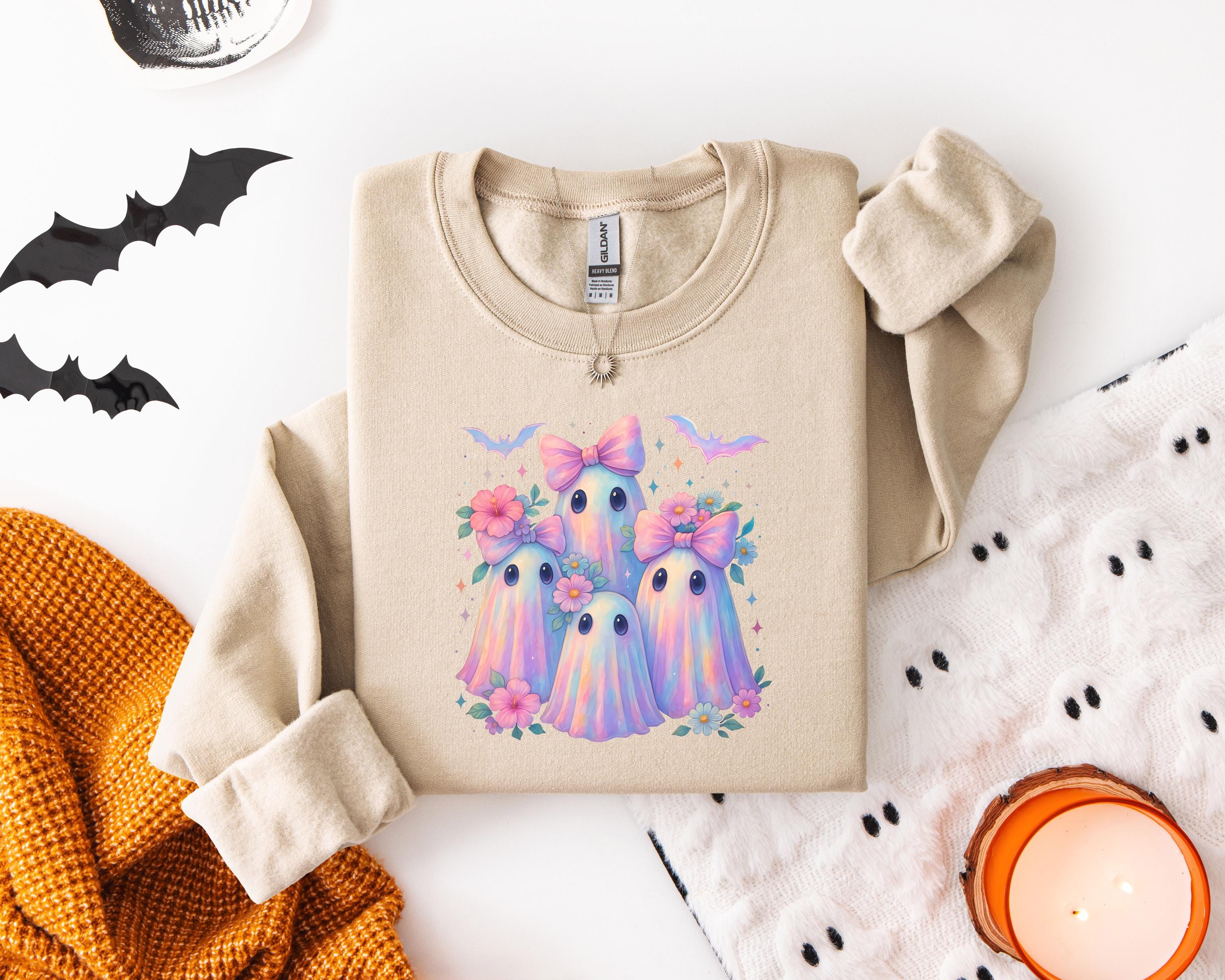 Cute Ghost Friends Sweatshirt, Kawaii Pastel Halloween Sweater, Spooky Cute Ghosts Crewneck, Cozy Fall Ghost Shirt, Halloween Gift