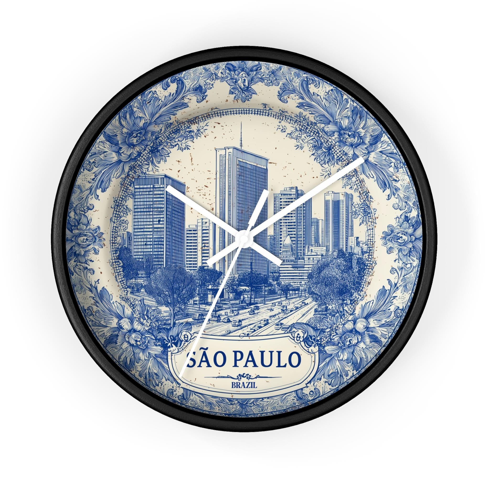 Sao Paulo Brazil Wall Clock, Delf style Home Decor, Vintage City Travel Keepsake Art