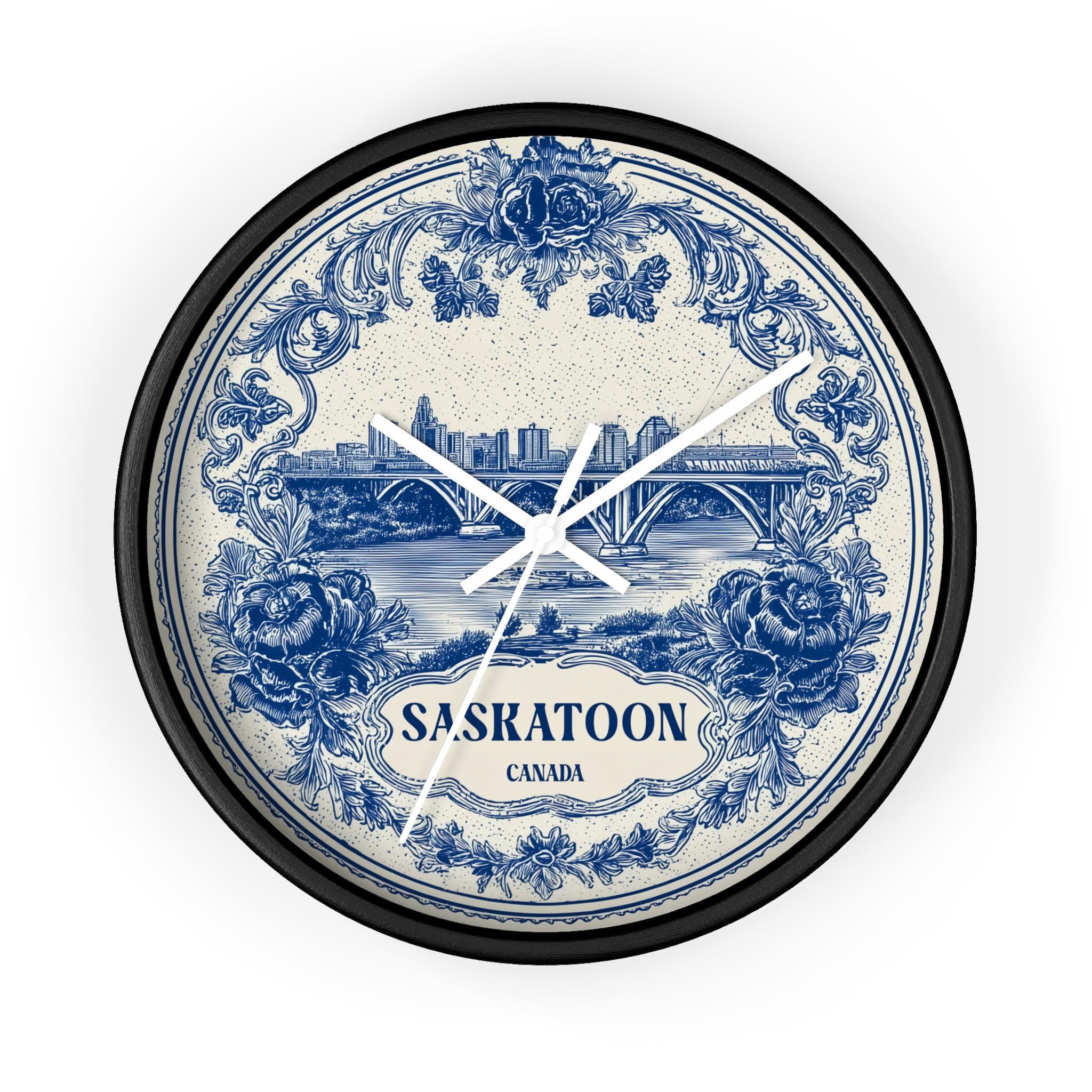 Saskatoon Canada Wall Clock, Delf style Home Decor, Vintage City Travel Keepsake Art