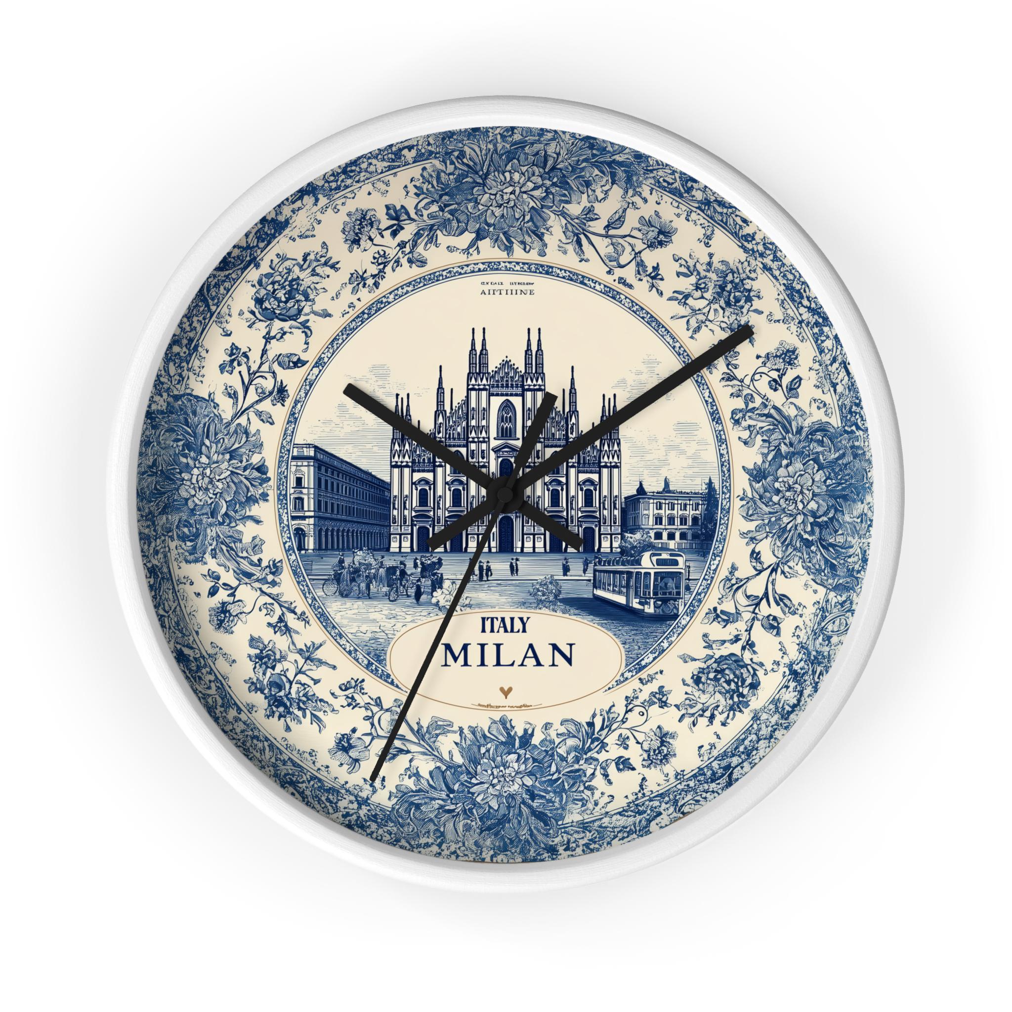 Milan Italy Wall Clock, Delf style Home Decor, Vintage City Travel Keepsake Art