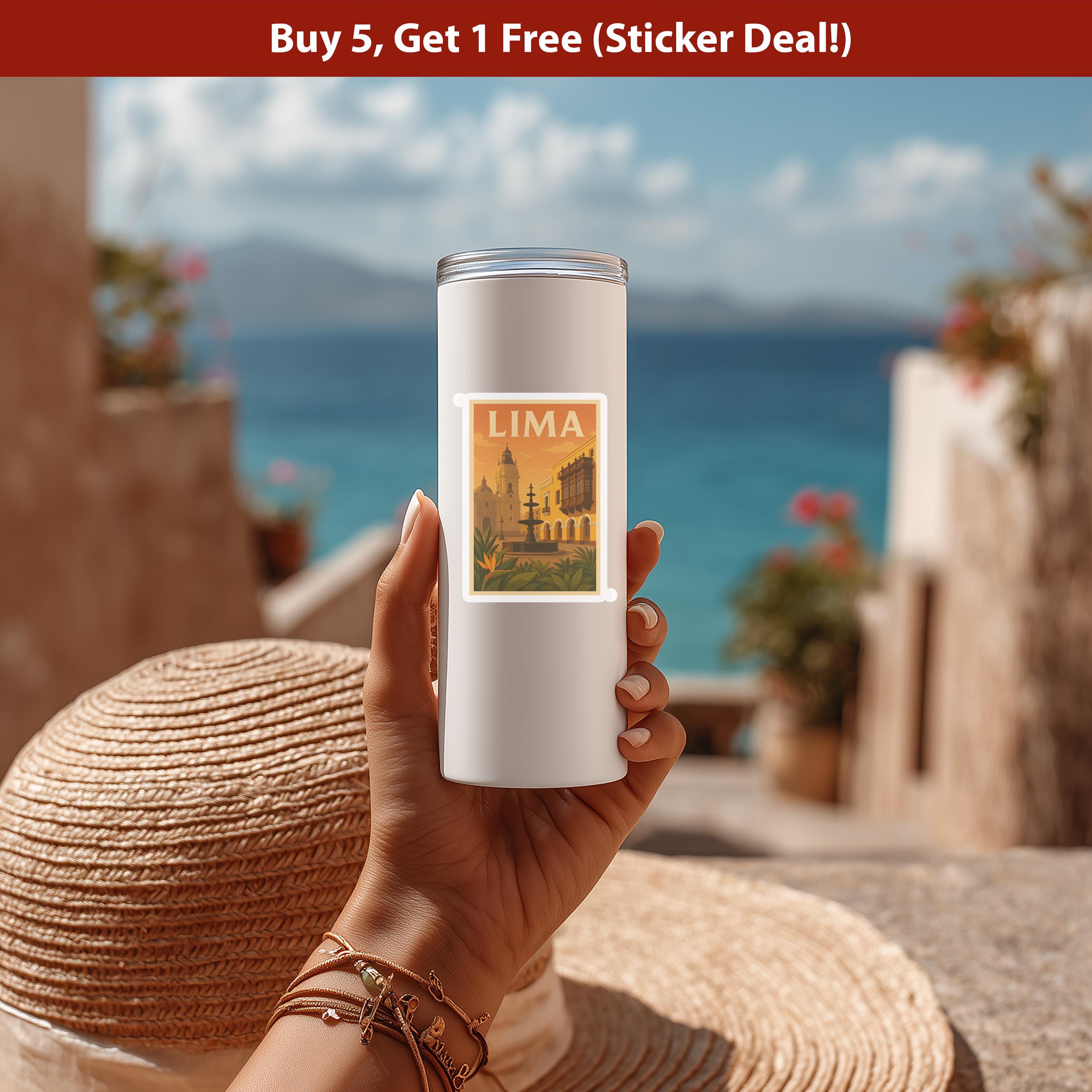 Lima Peru Sticker, Vintage City Vinyl Decal, Retro Travel Lover Collection, Journal Scrapbook