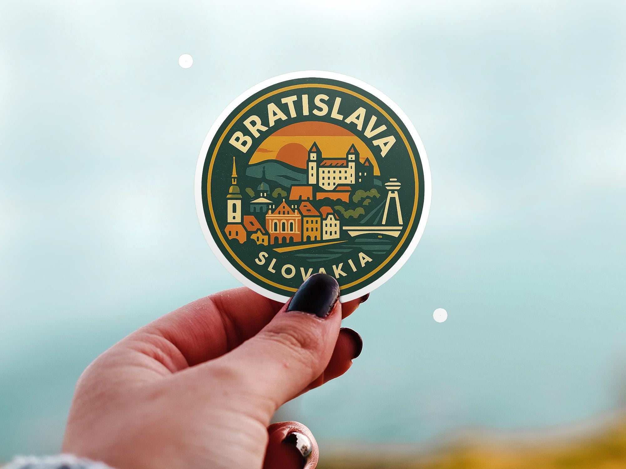 Bratislava Slovakia Sticker Kiss-Cut Vinyl, Waterproof Decal, Retro Travel Lover Collection