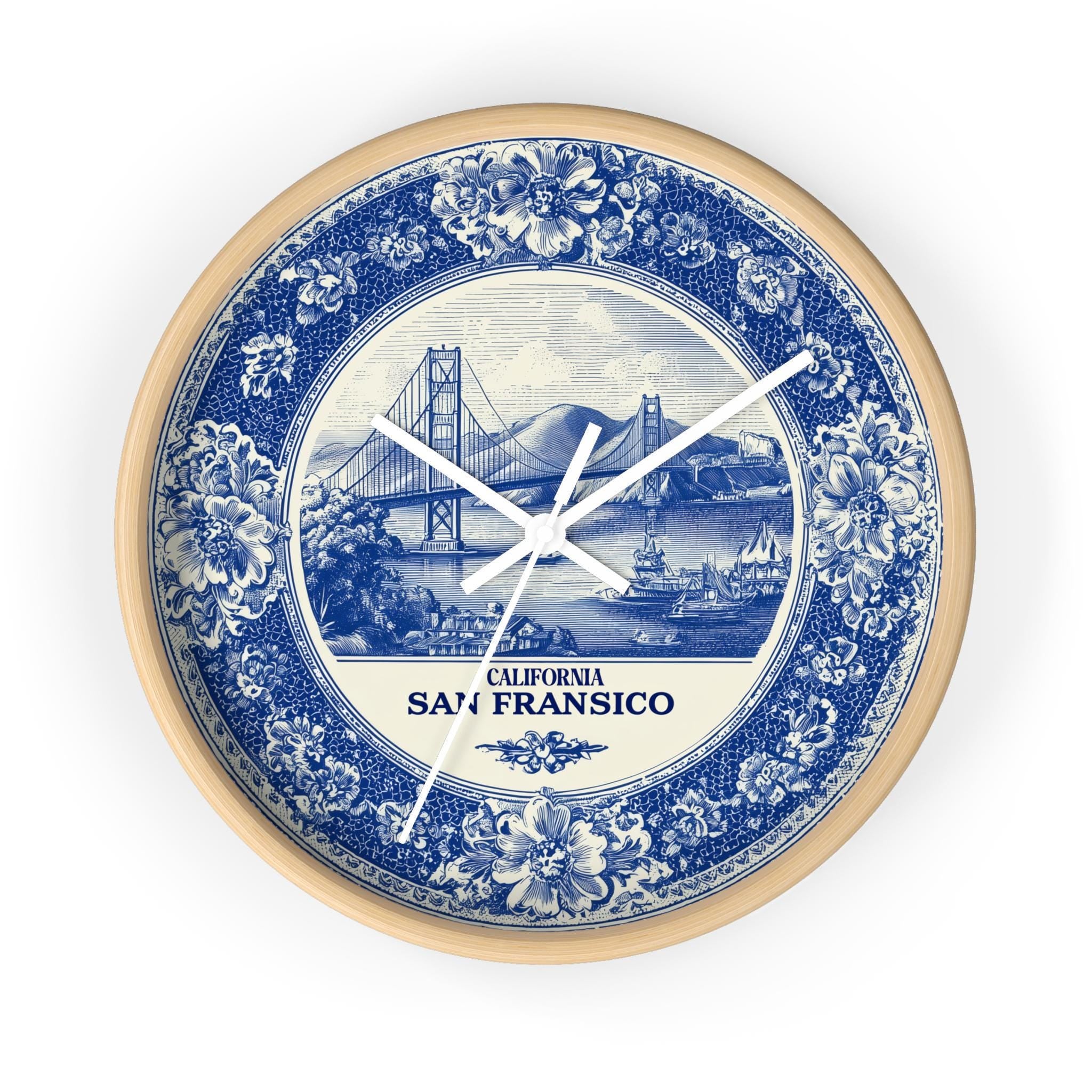 San Francisco California Wall Clock, Delf style Home Decor, Vintage City Travel Keepsake Art
