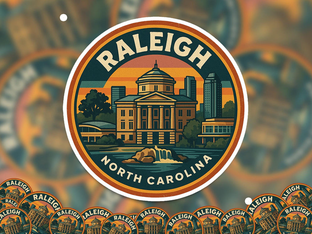 Raileigh North Carolina Kiss-Cut Vinyl, Waterproof Decal, US Retro Travel Lover Collection