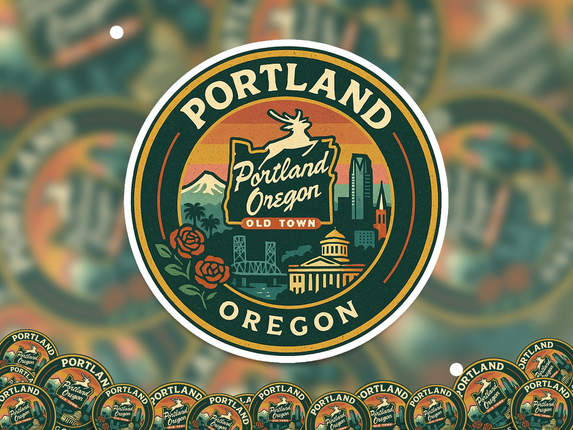 Portland Oregon Kiss-Cut Vinyl, Waterproof Decal, US Retro Travel Lover Collection