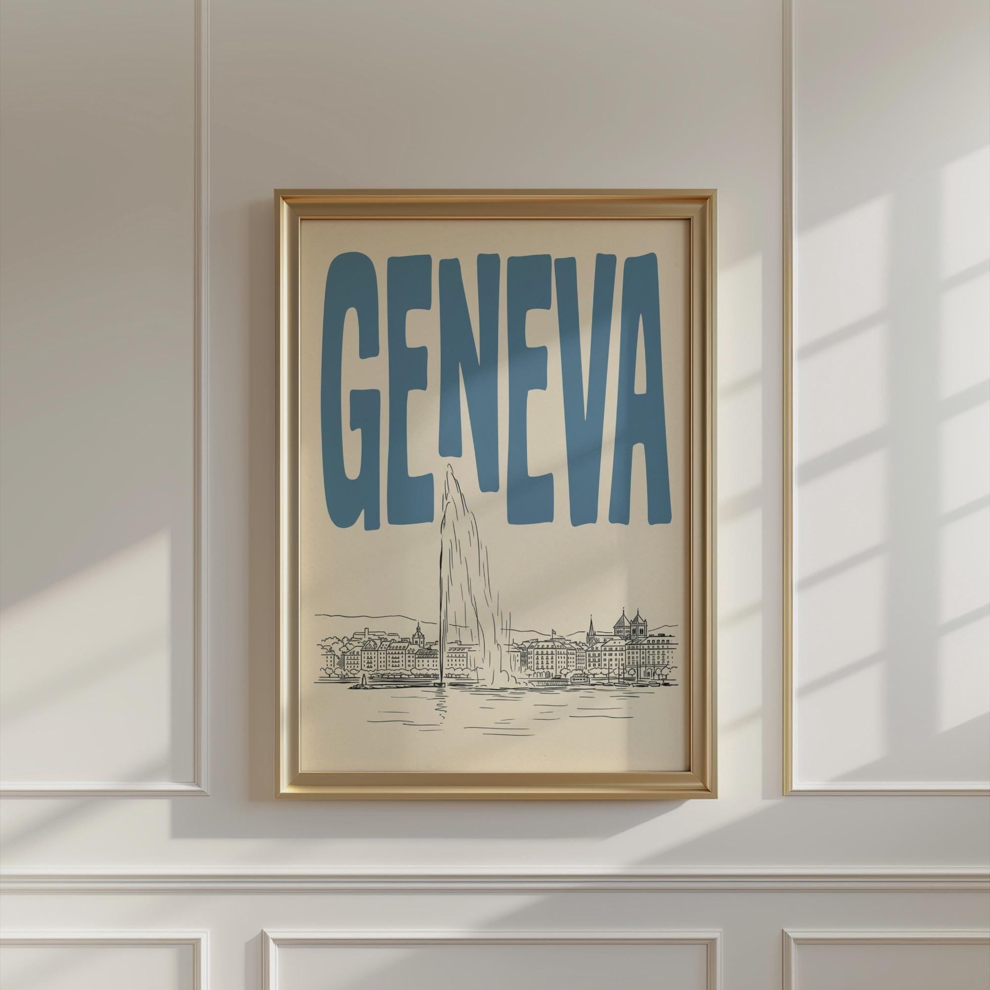 Geneva Switzerland Wall Minimalist Art, Vintage Travel Poster, Framed Canvas Print