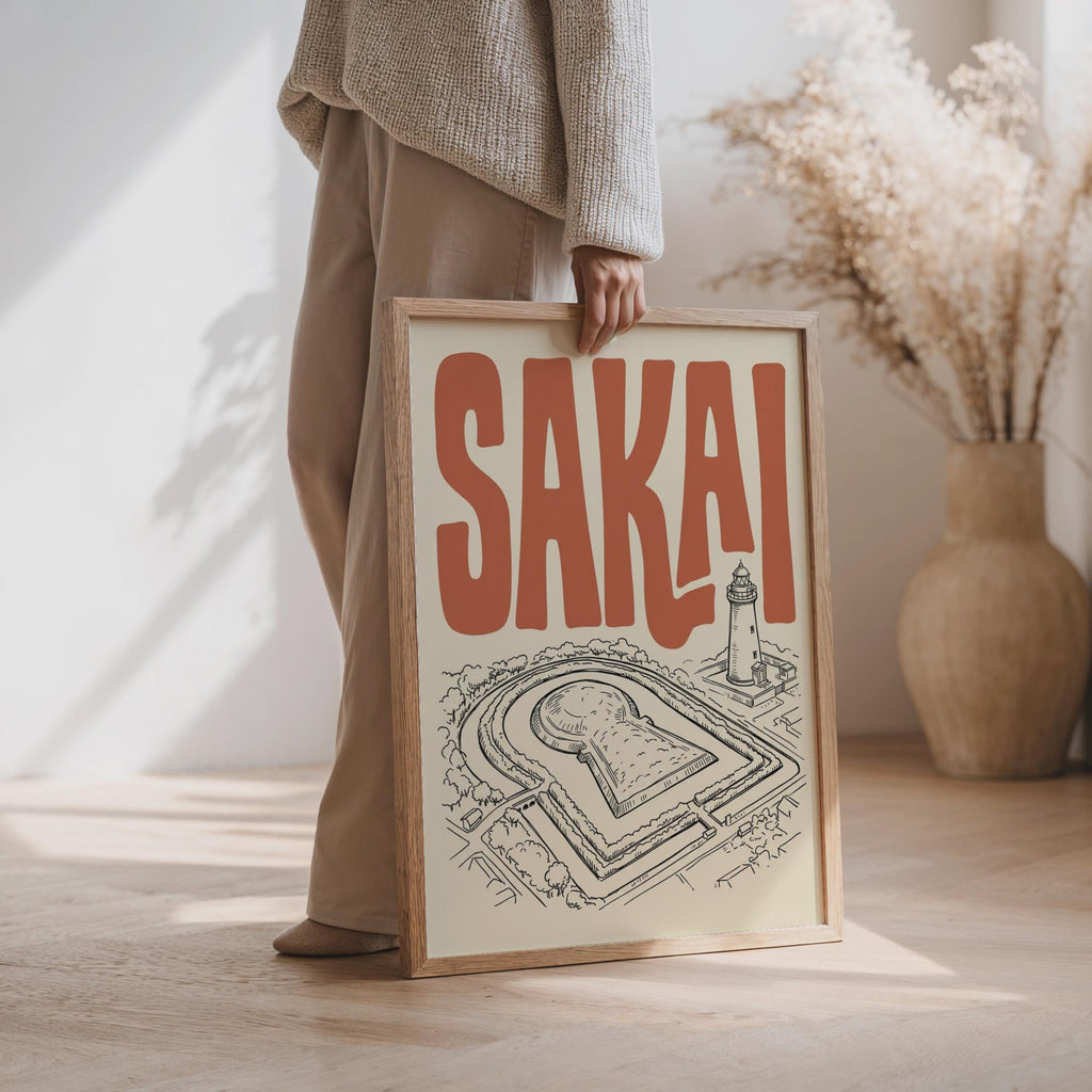 Sakai Japan Wall Art, Framed Canvas Travel Print, Kofun Retro Poster