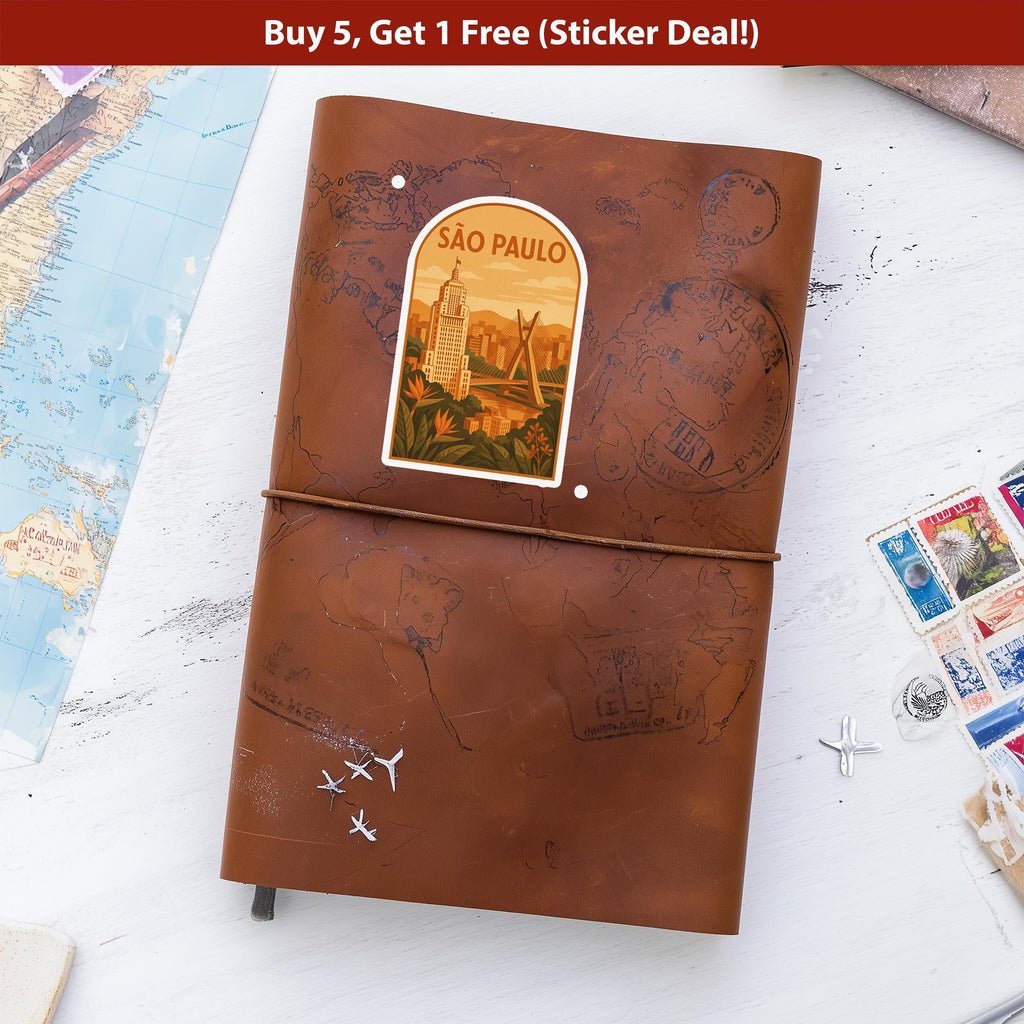 Sao Paulo Sticker, Vintage City Vinyl Decal, Retro Travel Lover Collection, Journal Scrapbook