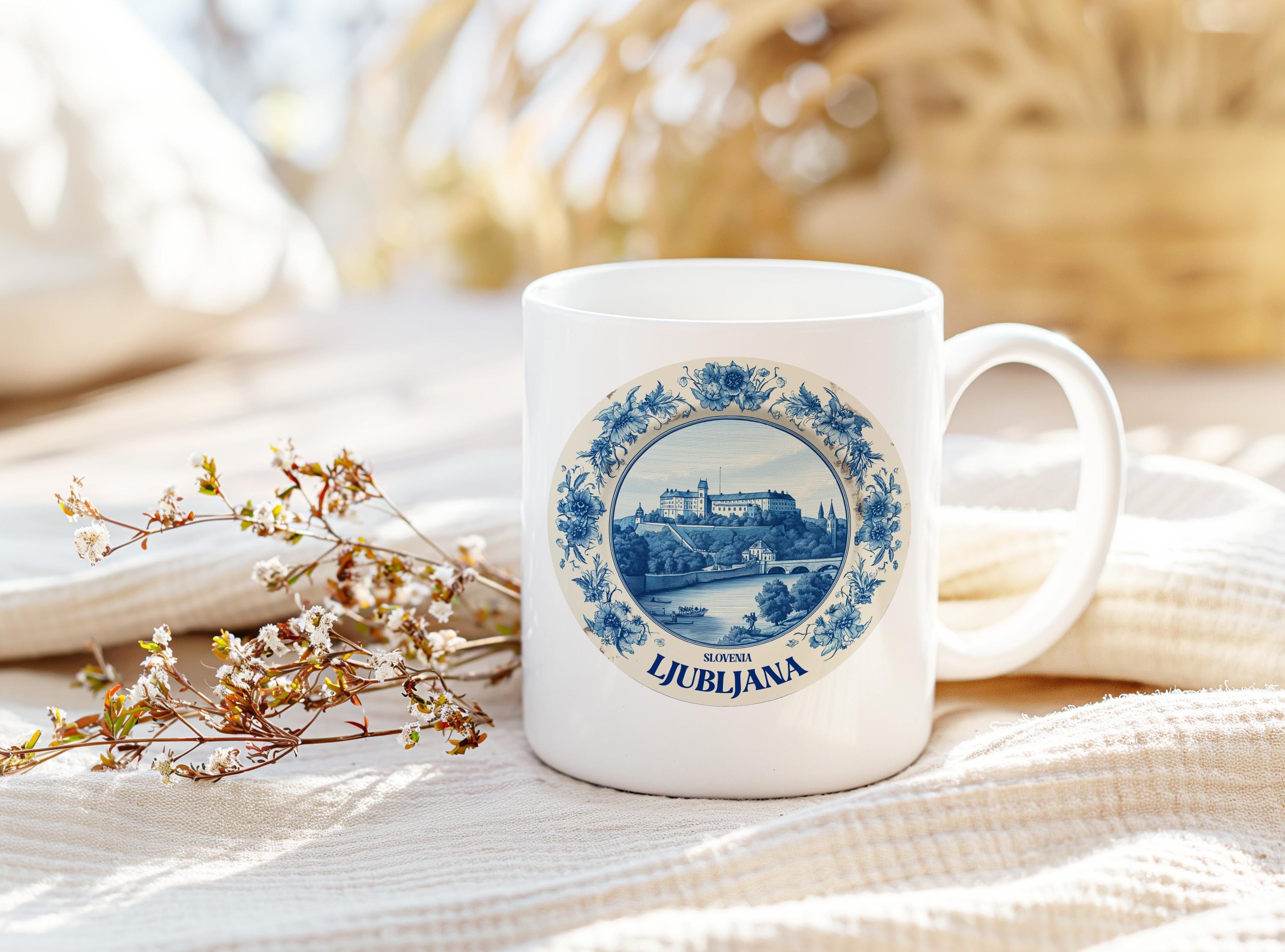 Ljubljana Slovenia Mug, Custom Delft Style cup, Personalized Vintage Travel City Gift