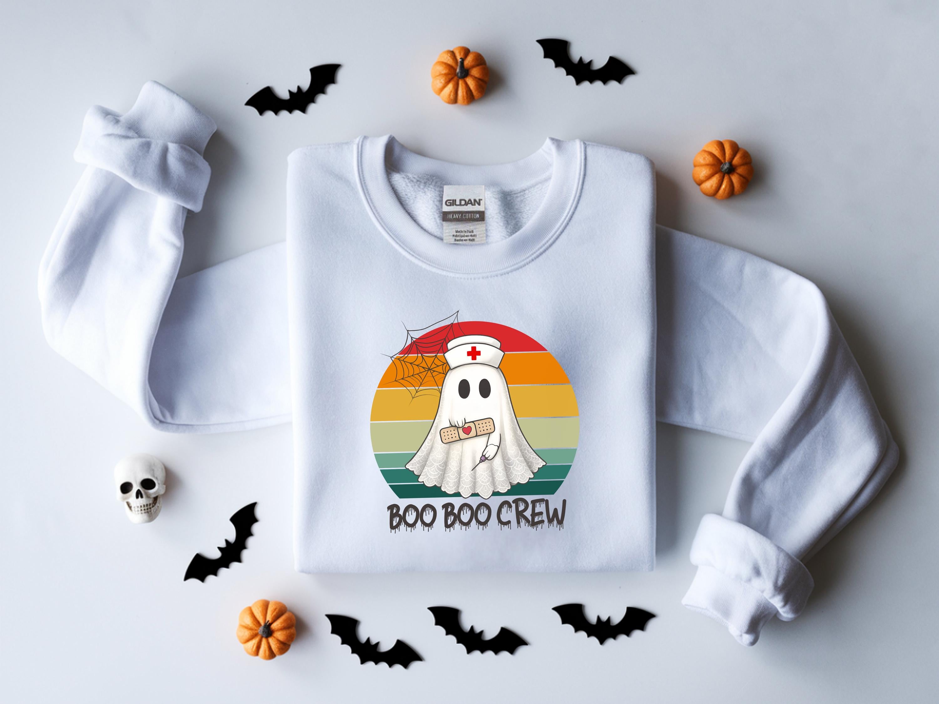 Boo Boo Crew Nurse retro Halloween Sweatshirt, Halloween Gift for Nurse Sweater, Nurse Spooky , Nurse Halloween Boo Boo Crew