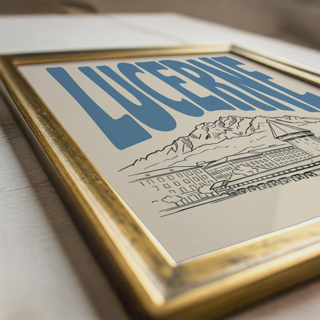 Lucerne Switzerland Wall Art, Framed Canvas Print, Minimalist Travel Decor