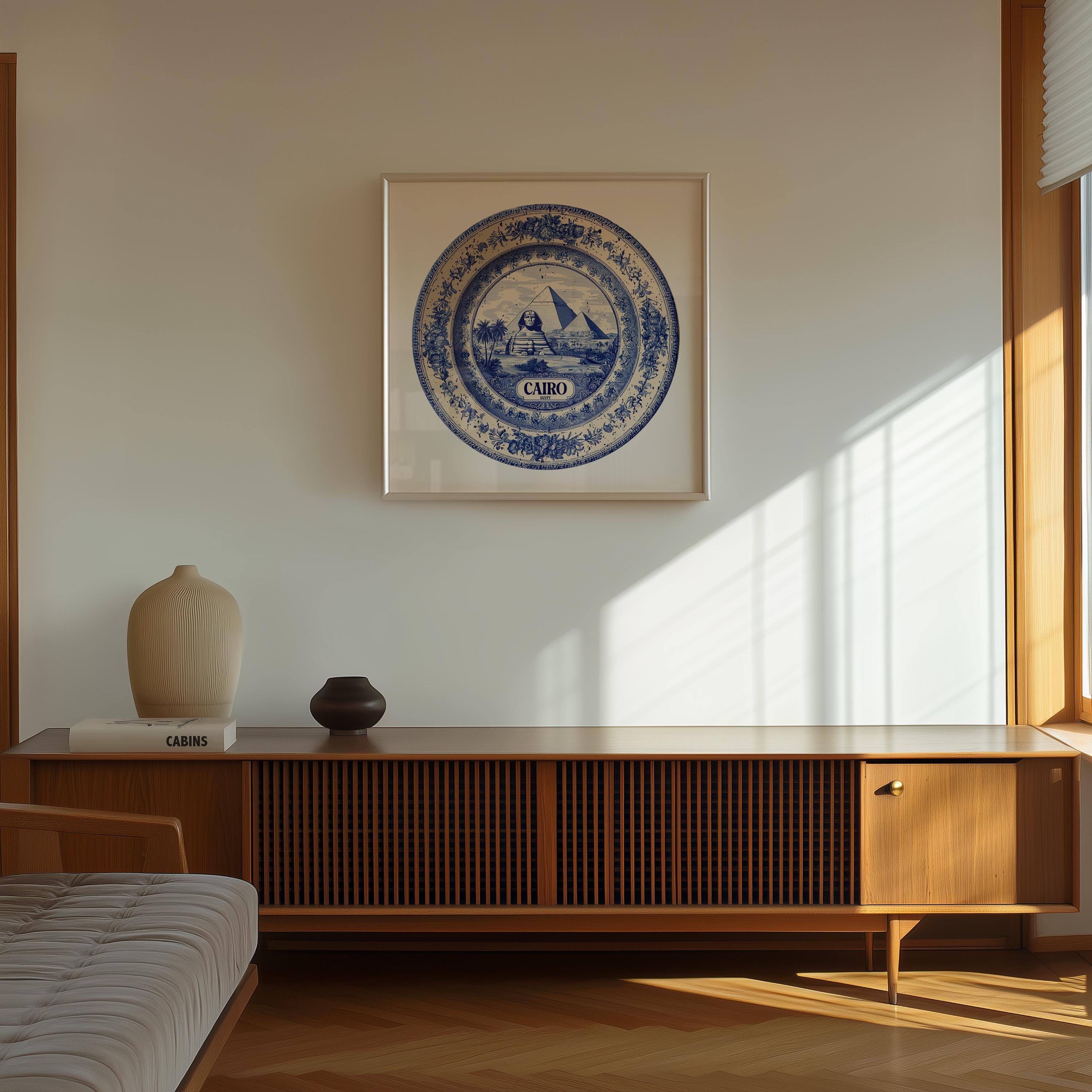 Cairo Egypt Wall Art, Vintage Delft Blue Poster, City Print, Travel Home Decor