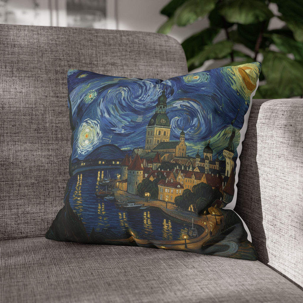 Riga Latvia Pillowcase Starry Night, Van Gogh Throw Pillow Canvas Home Decor Gift