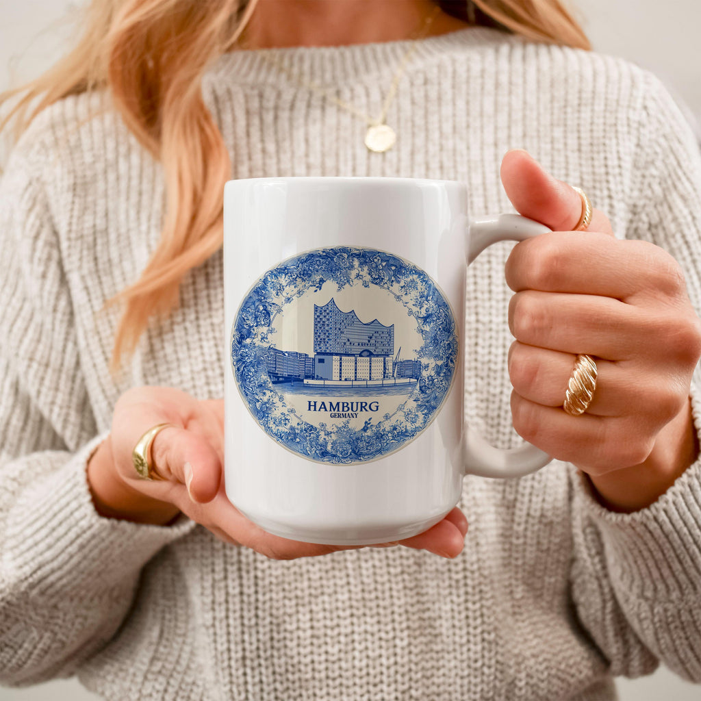 Hamburg Germany Mug, Custom Delft Style cup, Personalized Vintage Travel City Gift