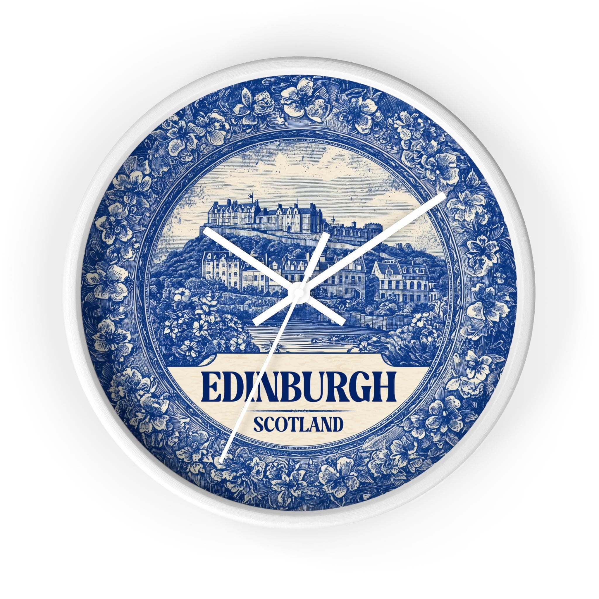 Edinburgh Scotland Wall Clock, Delf style Home Decor, Vintage City Travel Keepsake Art