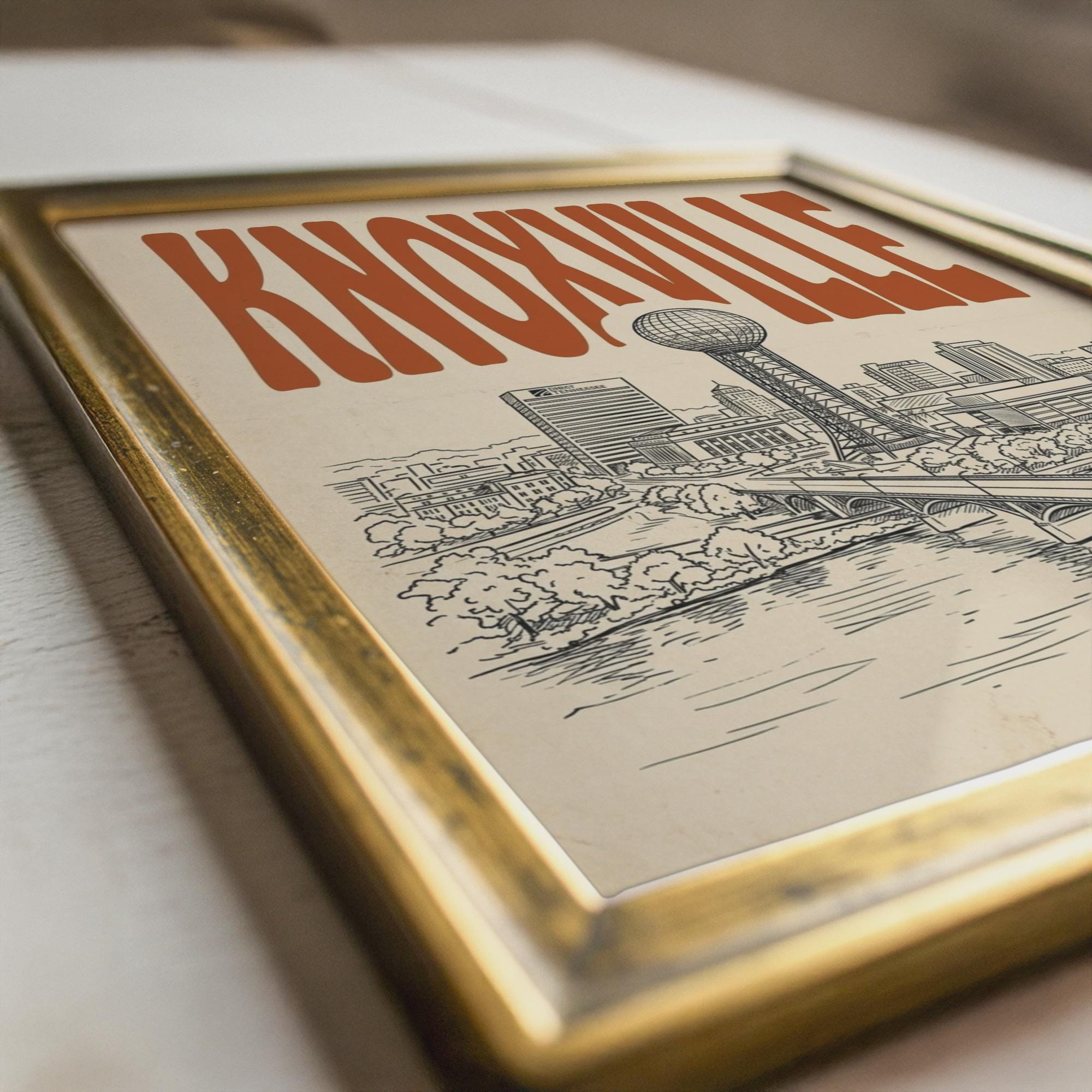 Knoxville Tennessee Skyline Wall Art, Framed Canvas Print, Retro City Decor