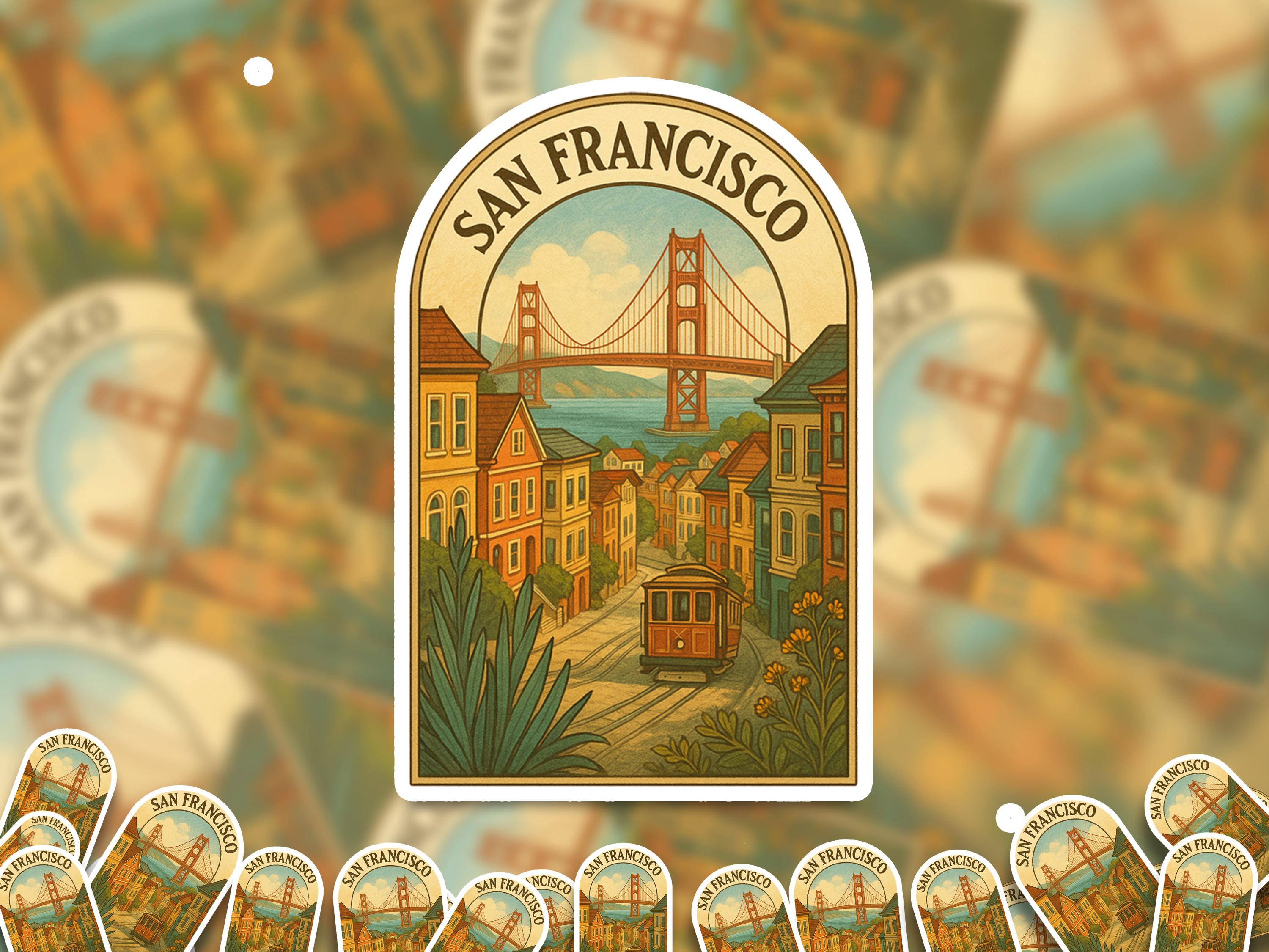 San Francisco Sticker, Vintage California City Vinyl Decal, Retro Travel Lover Collection, Journal Scrapbook