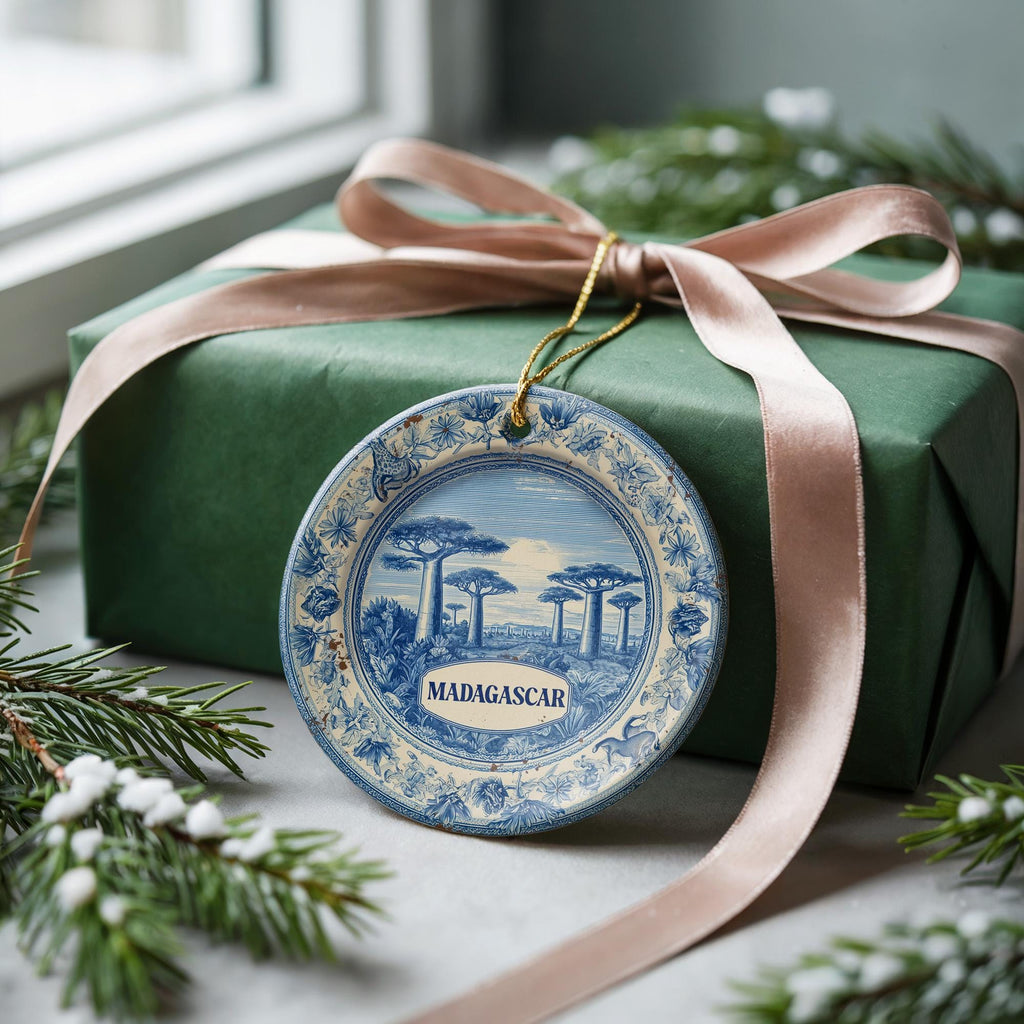 Custom Madagascar Ceramic Delft Ornament, Christmas Delftware Blue Delftware city travel
