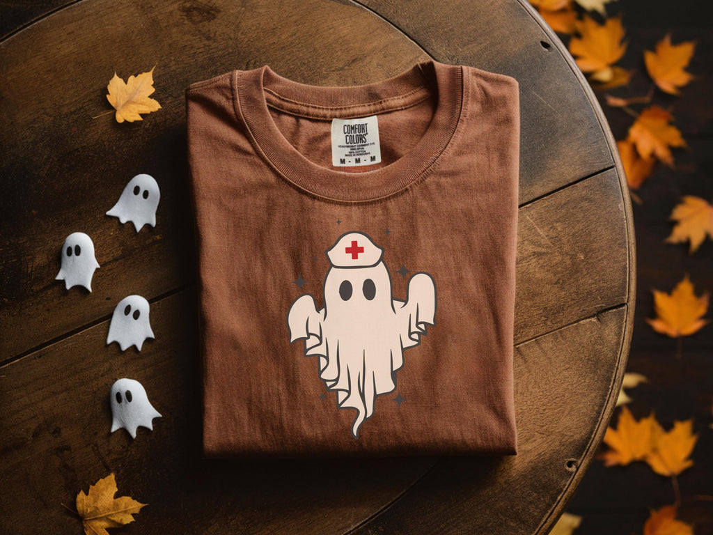 Cute Ghost Halloween Nurse Sweatshirt with Nurse Hat, Simple Medical Fall Design, Spooky Season Gift for Healthcare Staff