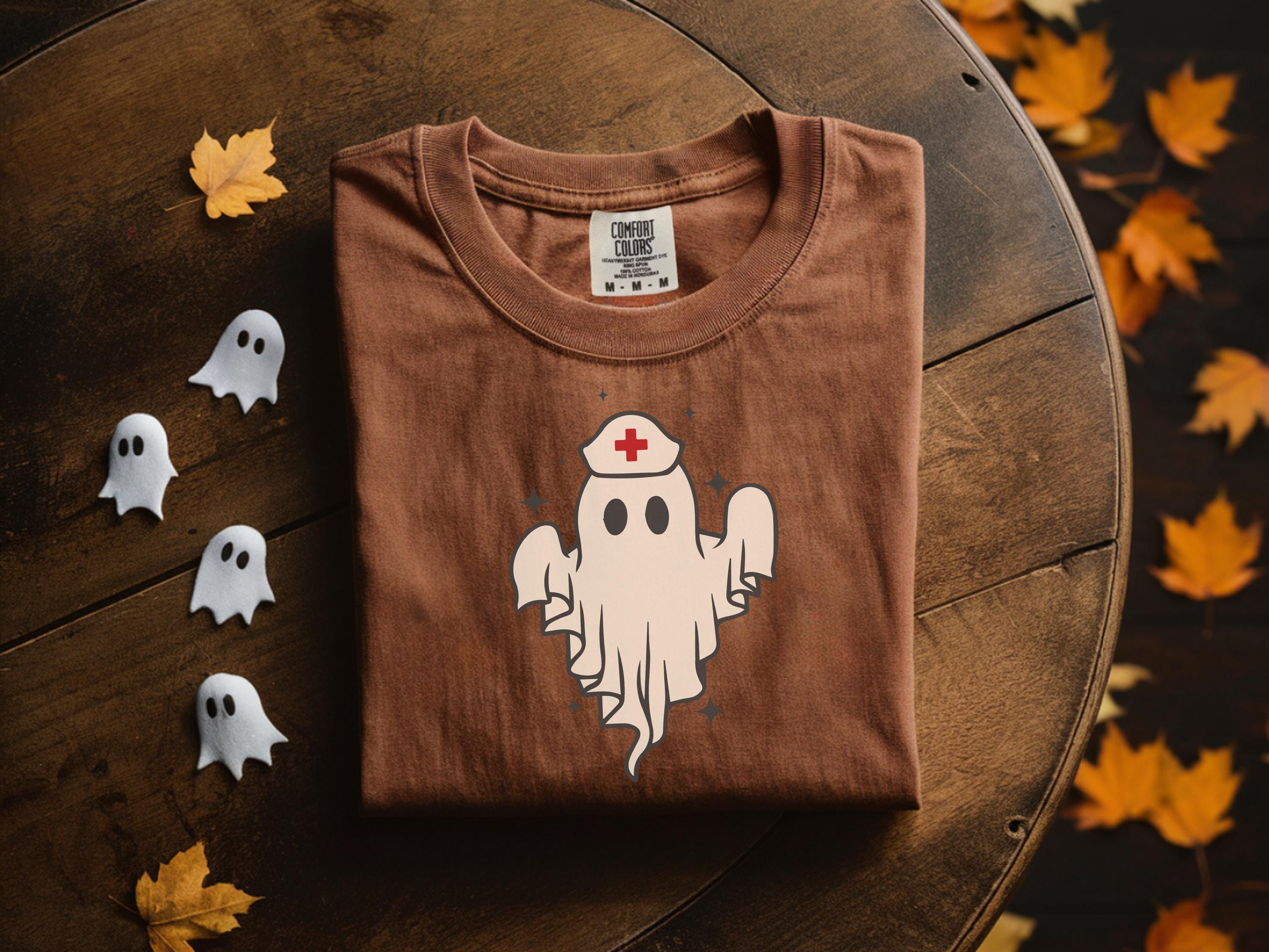 Cute Ghost Halloween Nurse Sweatshirt with Nurse Hat, Simple Medical Fall Design, Spooky Season Gift for Healthcare Staff