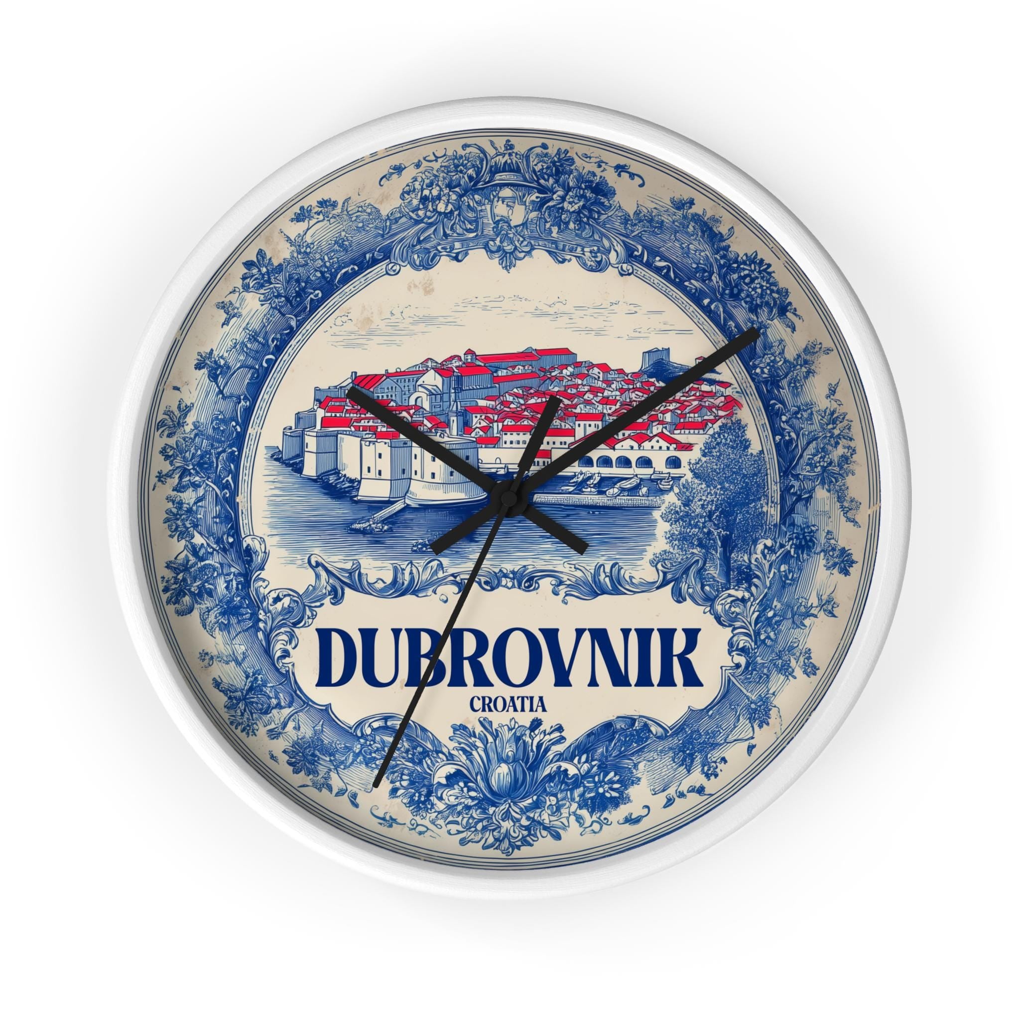 Dubrovnik Croatia Wall Clock, Delf style Home Decor, Vintage City Travel Keepsake Art