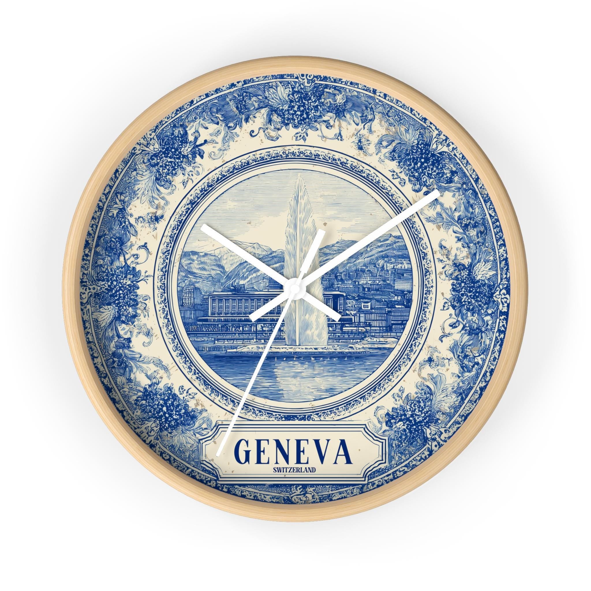 Geneva Switzerland Wall Clock, Delf style Home Decor, Vintage City Travel Keepsake Art