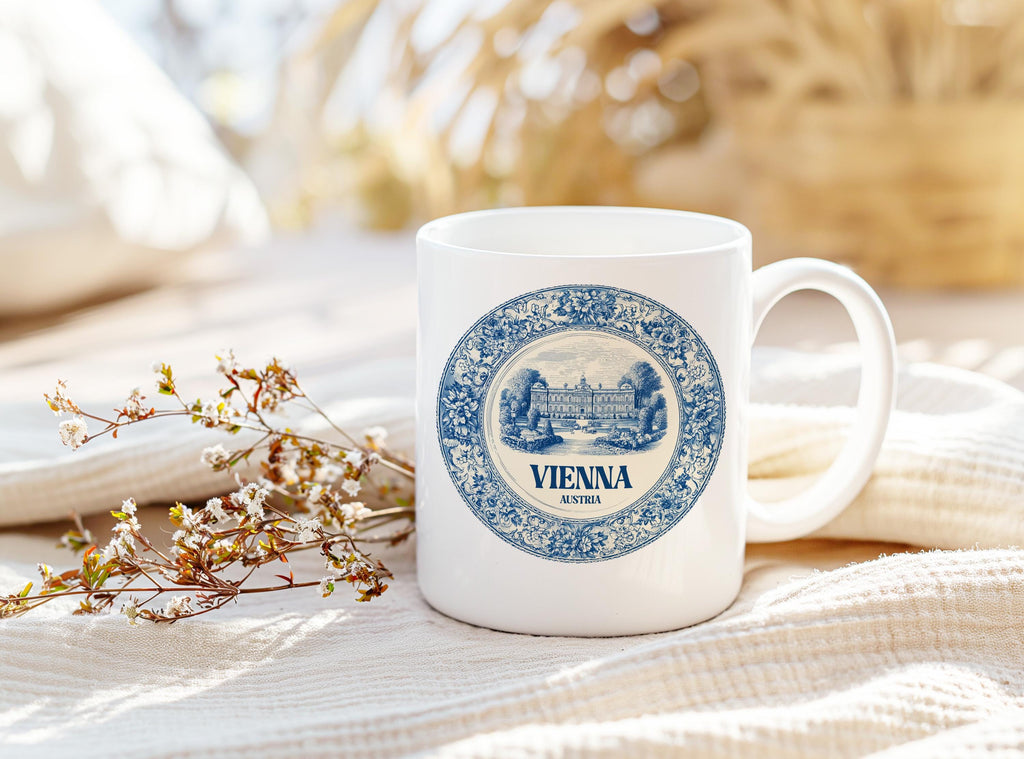 Vienna Austria Mug, Custom Delft Style cup, Personalized Vintage Travel City Gift