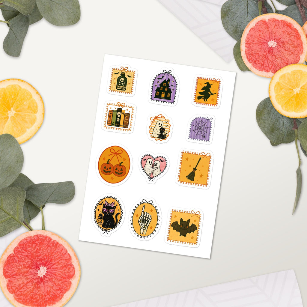 Vintage Halloween Sticker sheet, Spooky Retro ghost Witch Decal