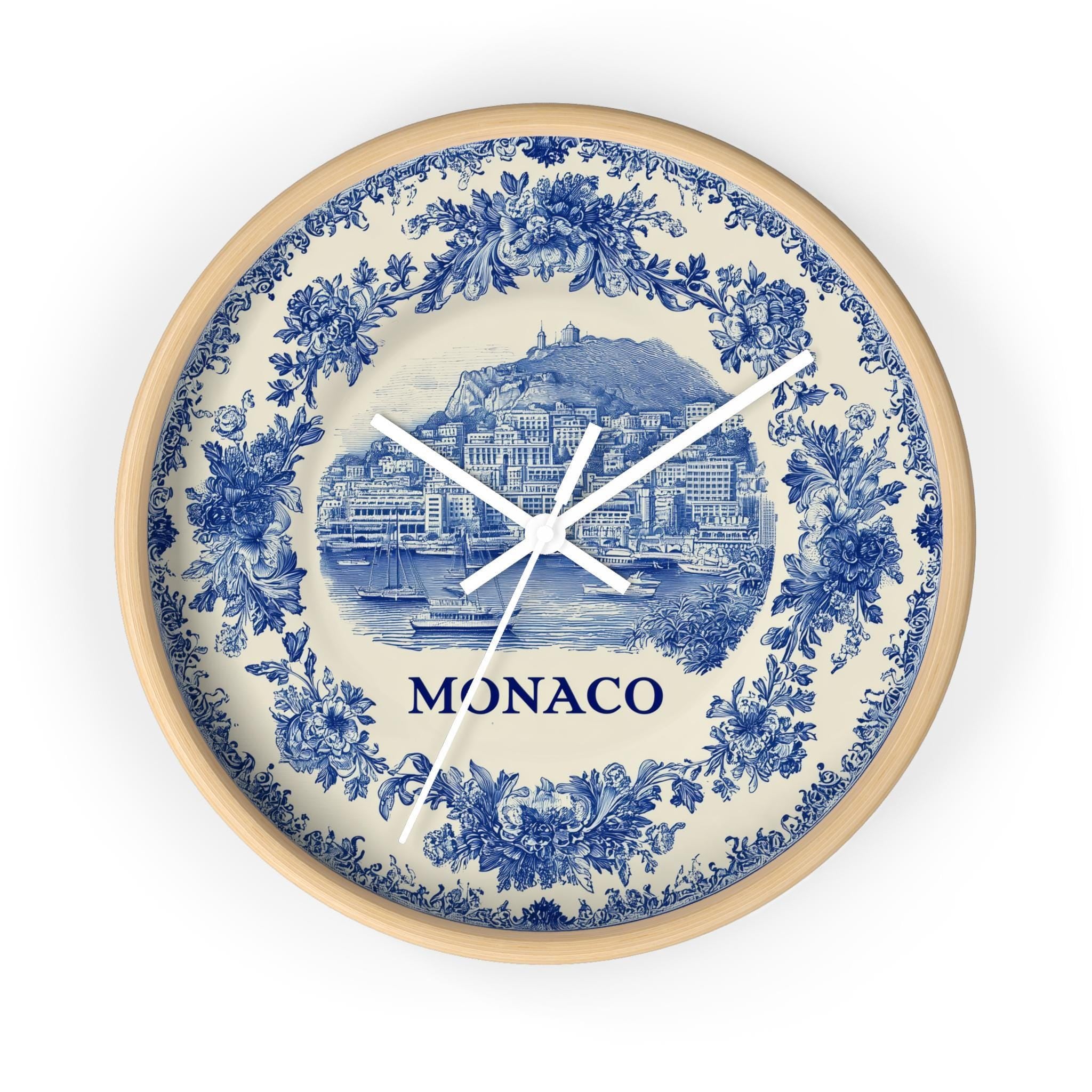 Monaco Wall Clock, Delf style Home Decor, Vintage City Travel Keepsake Art