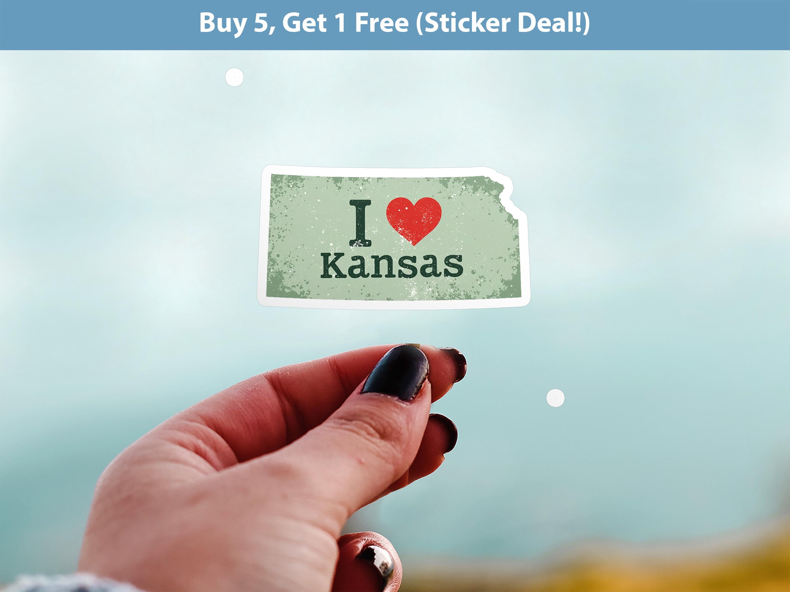 I love Kansas Sticker, Vintage US States Vinyl Decal, Waterproof Decal, Retro Travel Collection